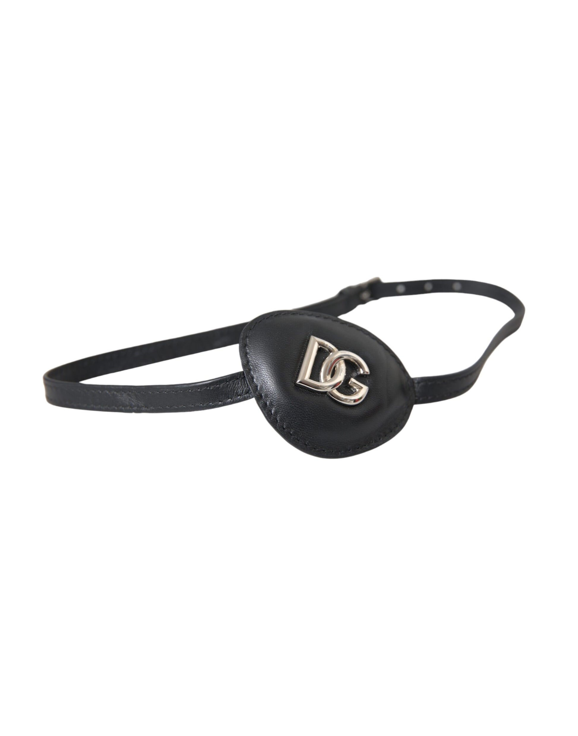 Empiècement en cuir de veau noir avec logo DG en métal