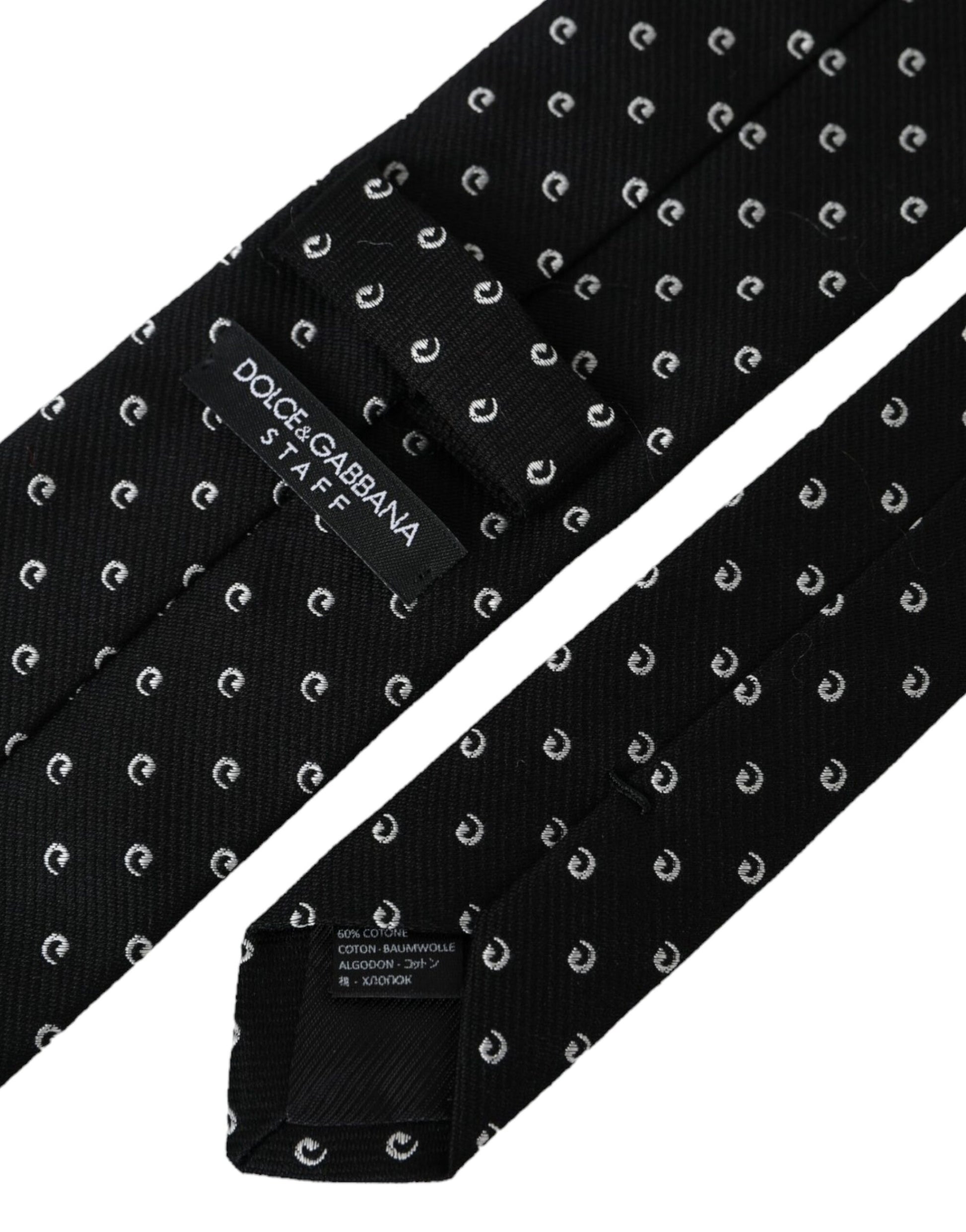 Cravate noire en coton mélangé, logo, taille réglable