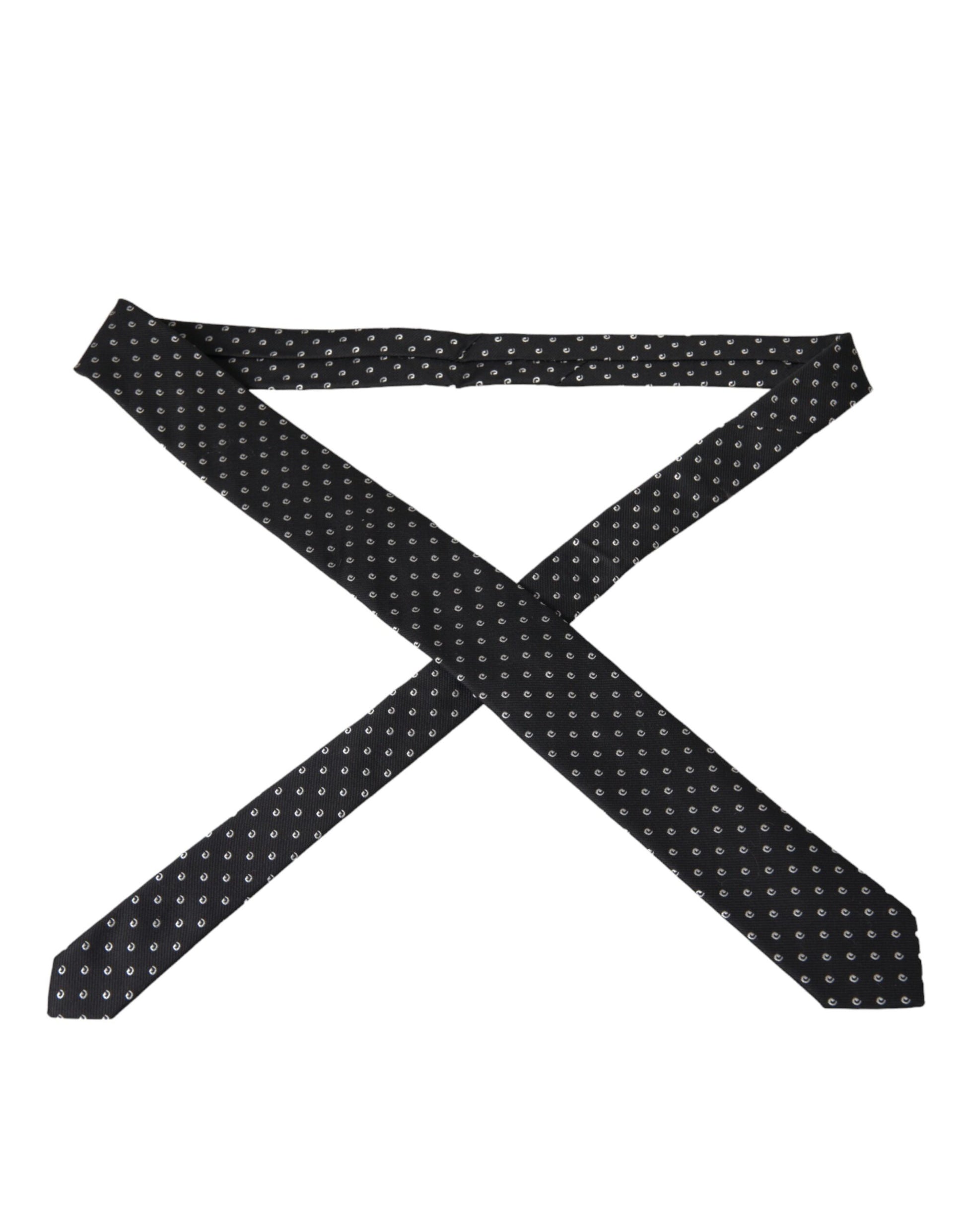 Cravate noire en coton mélangé, logo, taille réglable