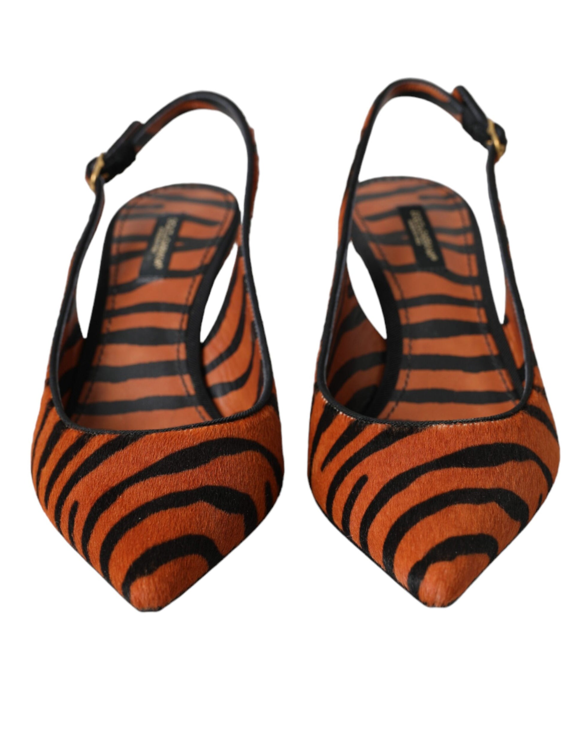 Escarpins en cuir noir et orange zèbre
