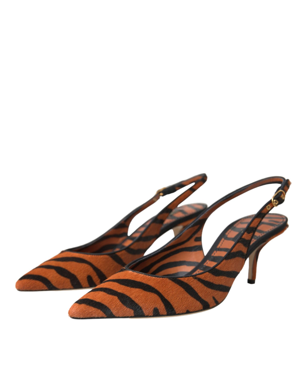 Escarpins en cuir noir et orange zèbre