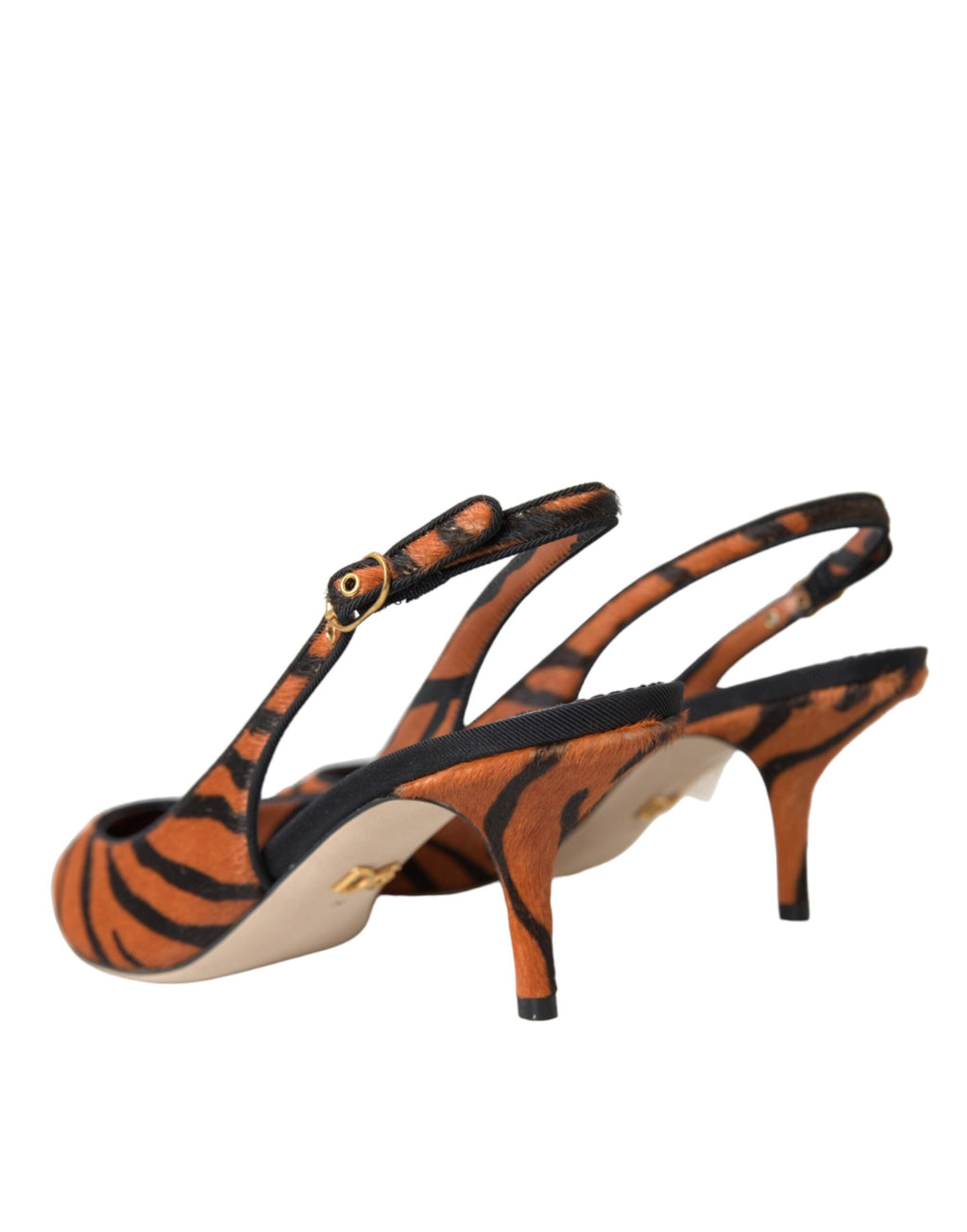 Escarpins en cuir noir et orange zèbre