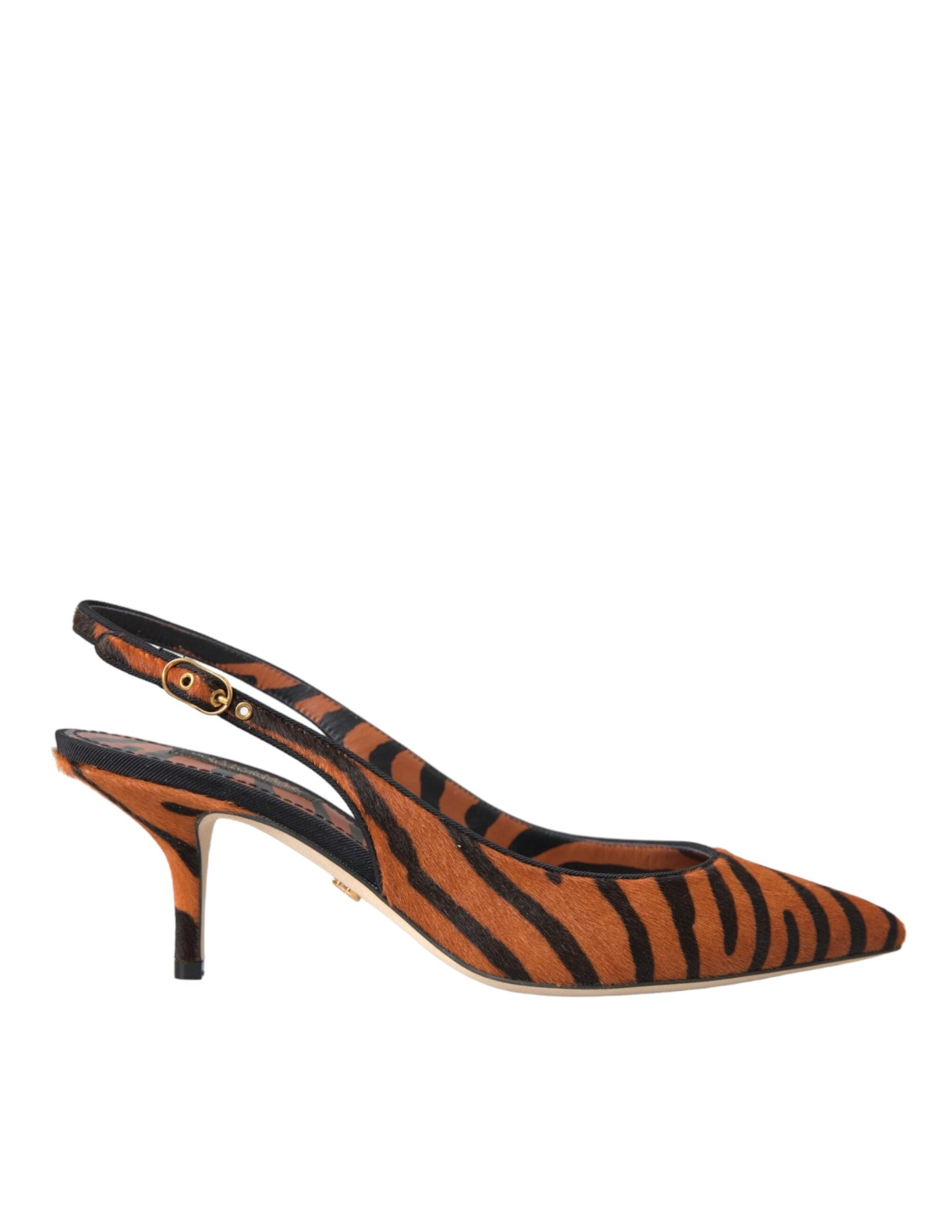 Escarpins en cuir noir et orange zèbre