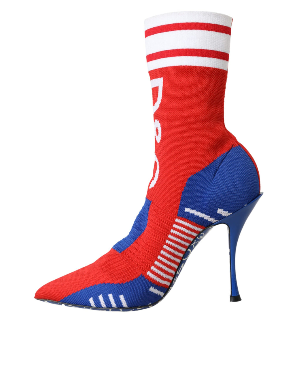 Bottes de cheville en forme de chaussettes extensibles rouges et bleues avec logo.