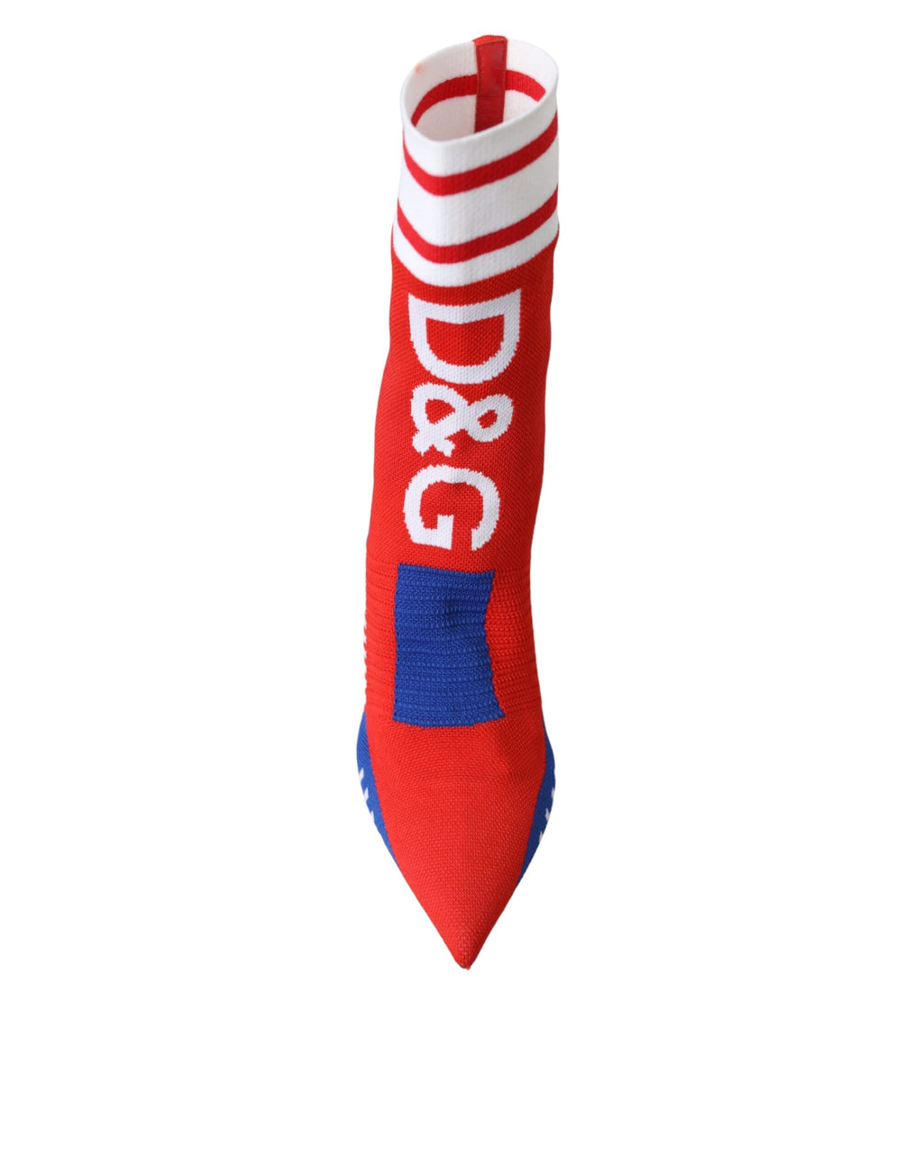 Bottes de cheville en forme de chaussettes extensibles rouges et bleues avec logo.