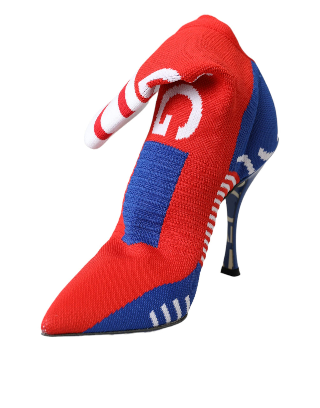 Bottes de cheville en forme de chaussettes extensibles rouges et bleues avec logo.