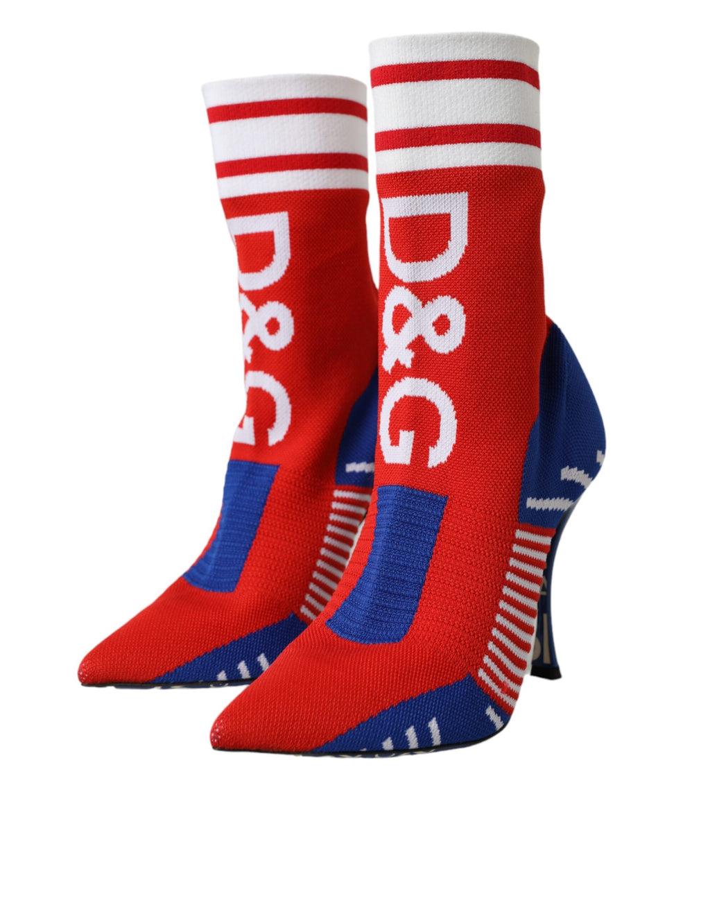 Bottes courtes en forme de chaussettes, rouges et bleues, extensibles, avec logo.