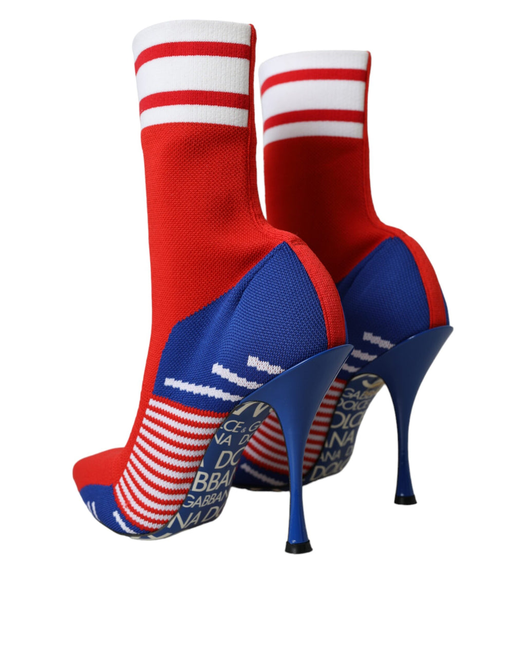 Bottes courtes en forme de chaussettes, rouges et bleues, extensibles, avec logo.
