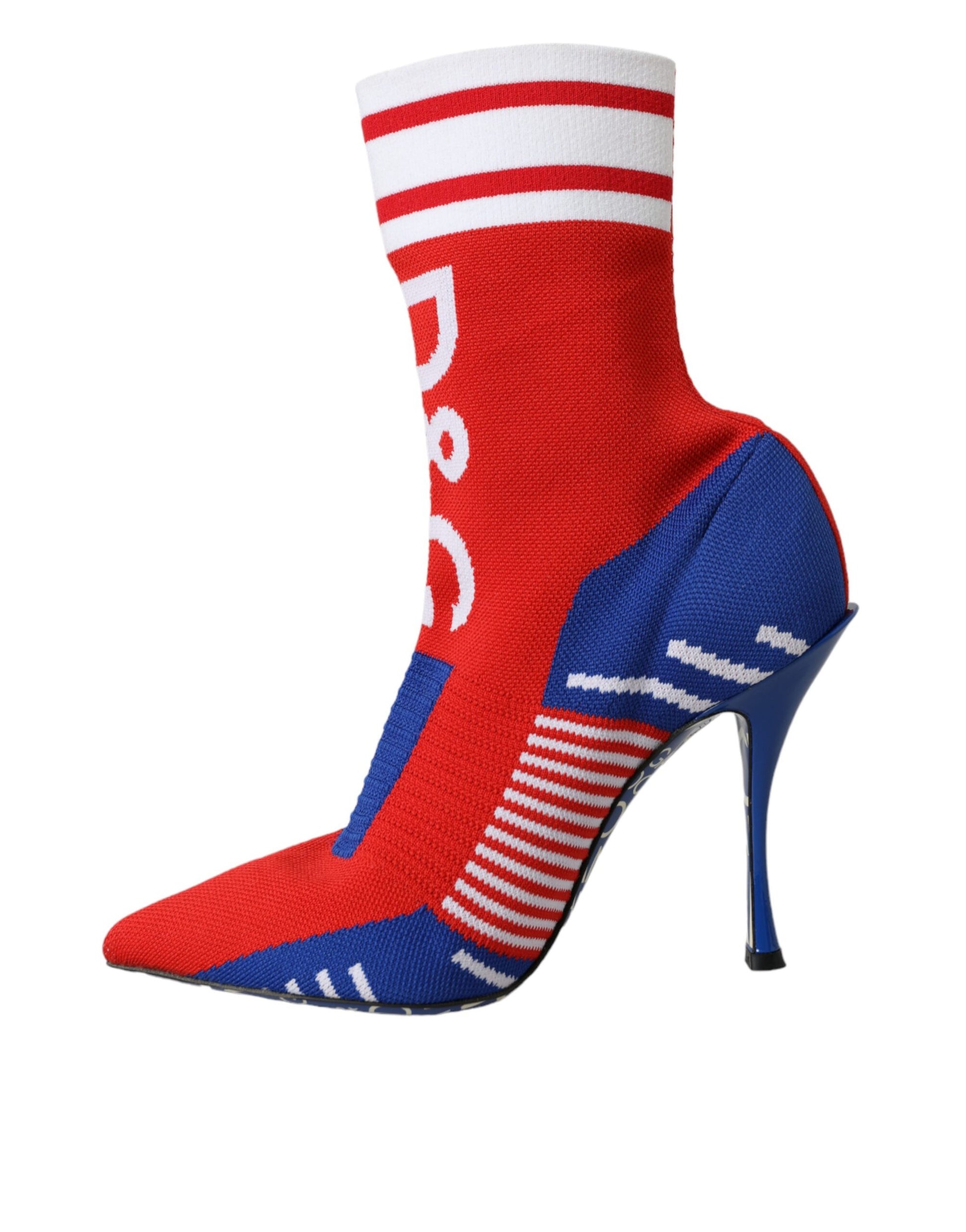 Bottes courtes en forme de chaussettes, rouges et bleues, extensibles, avec logo.