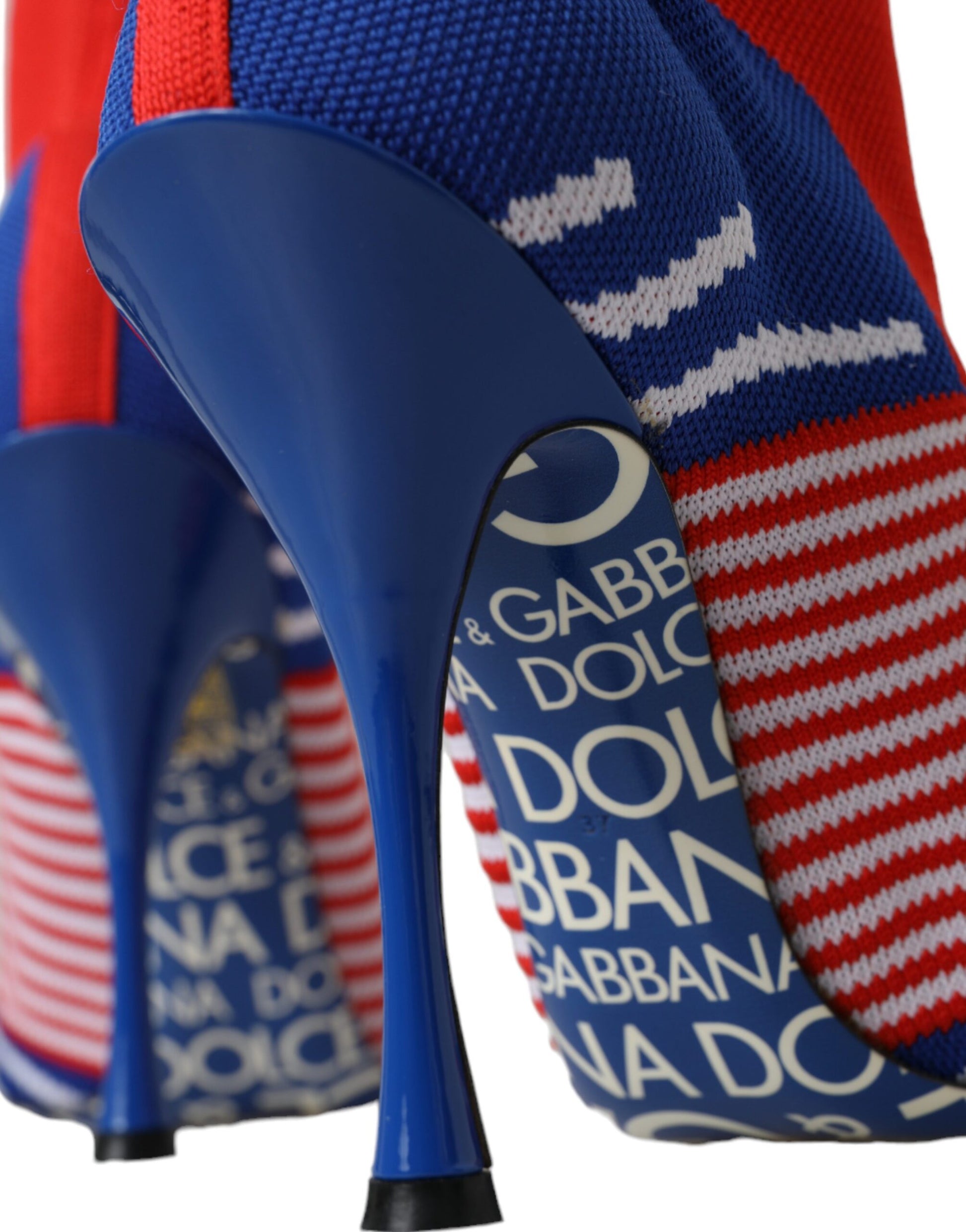 Bottes courtes en forme de chaussettes, rouges et bleues, extensibles, avec logo.