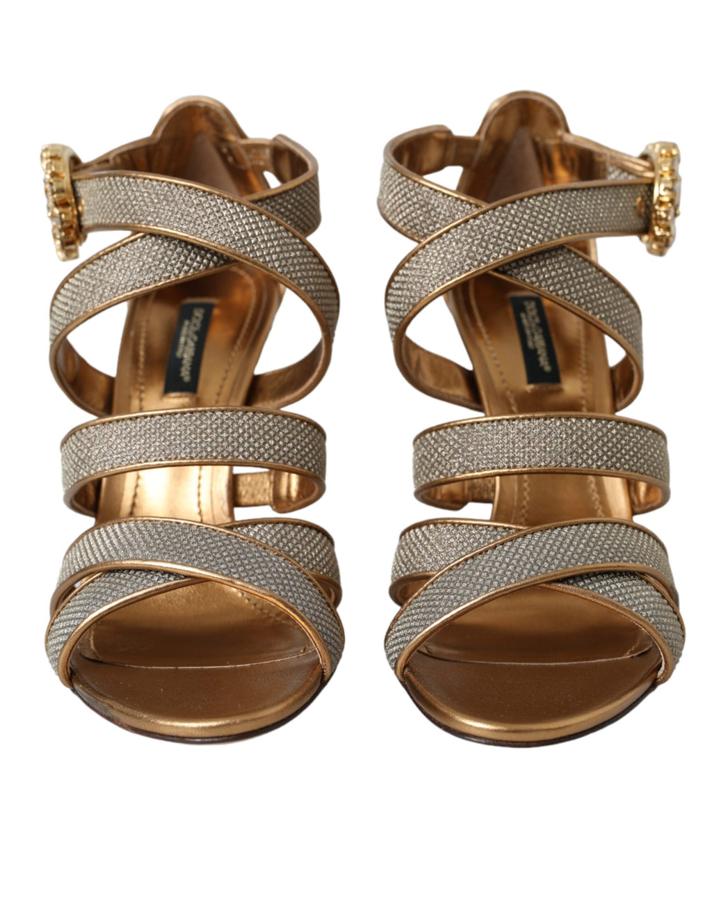 Sandales à talons hauts avec bracelet en cristal bronze