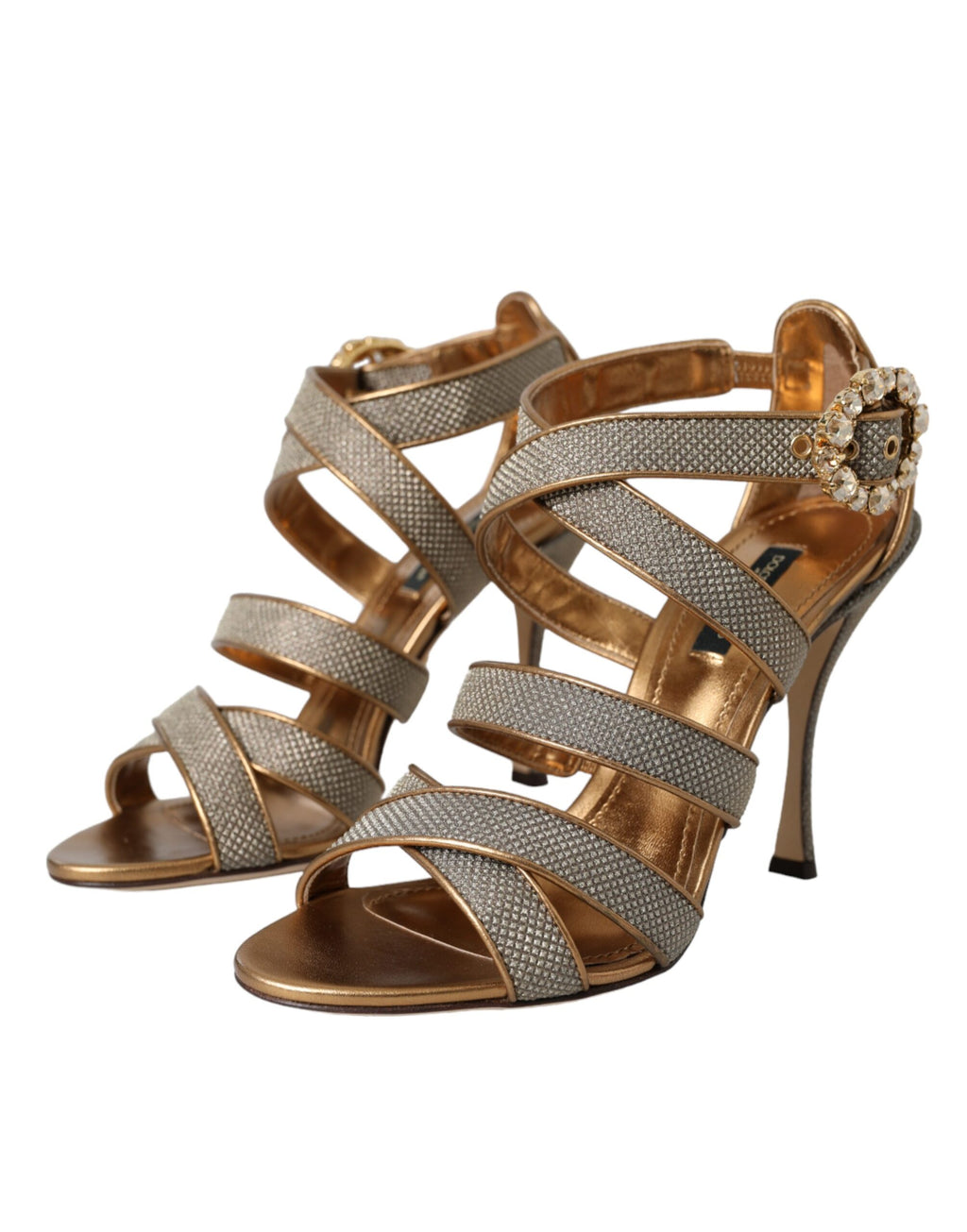 Sandales à talons hauts avec bracelet en cristal bronze