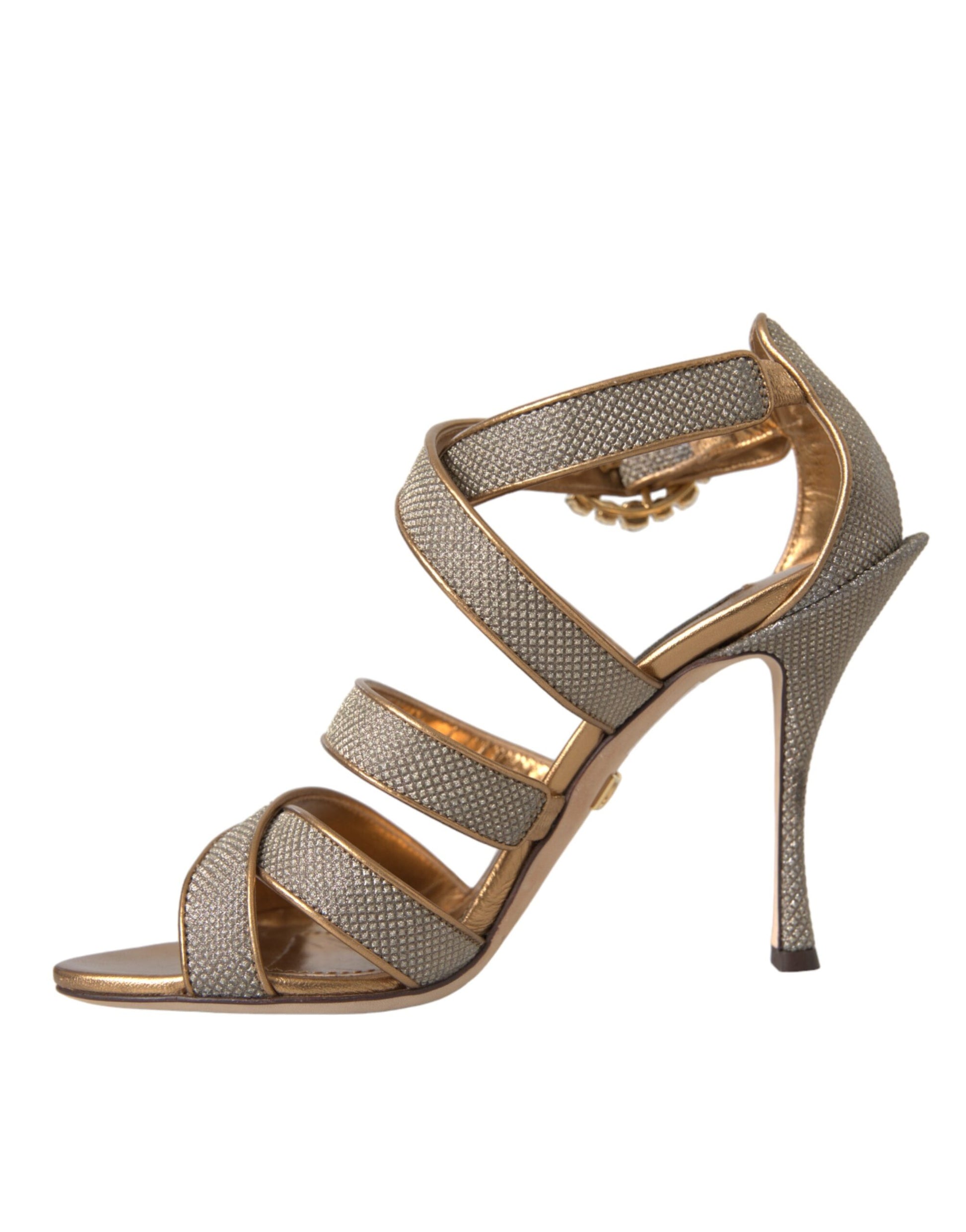 Sandales à talons hauts avec bracelet en cristal bronze