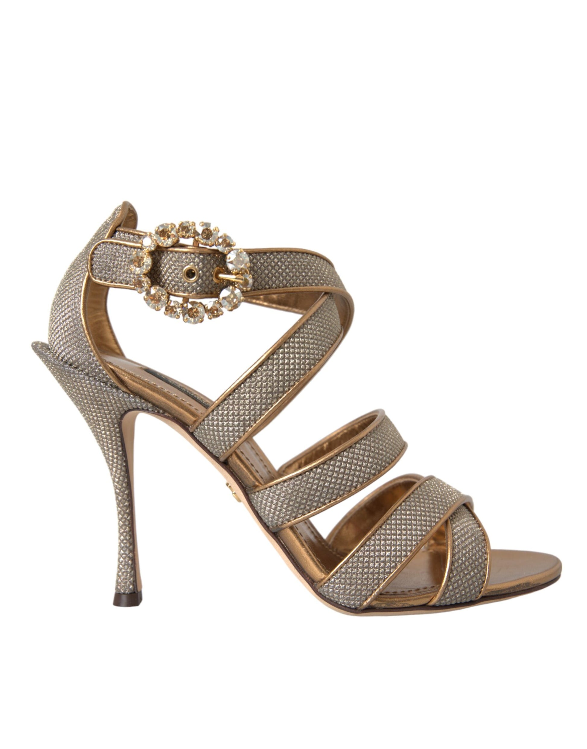 Sandales à talons hauts avec bracelet en cristal bronze