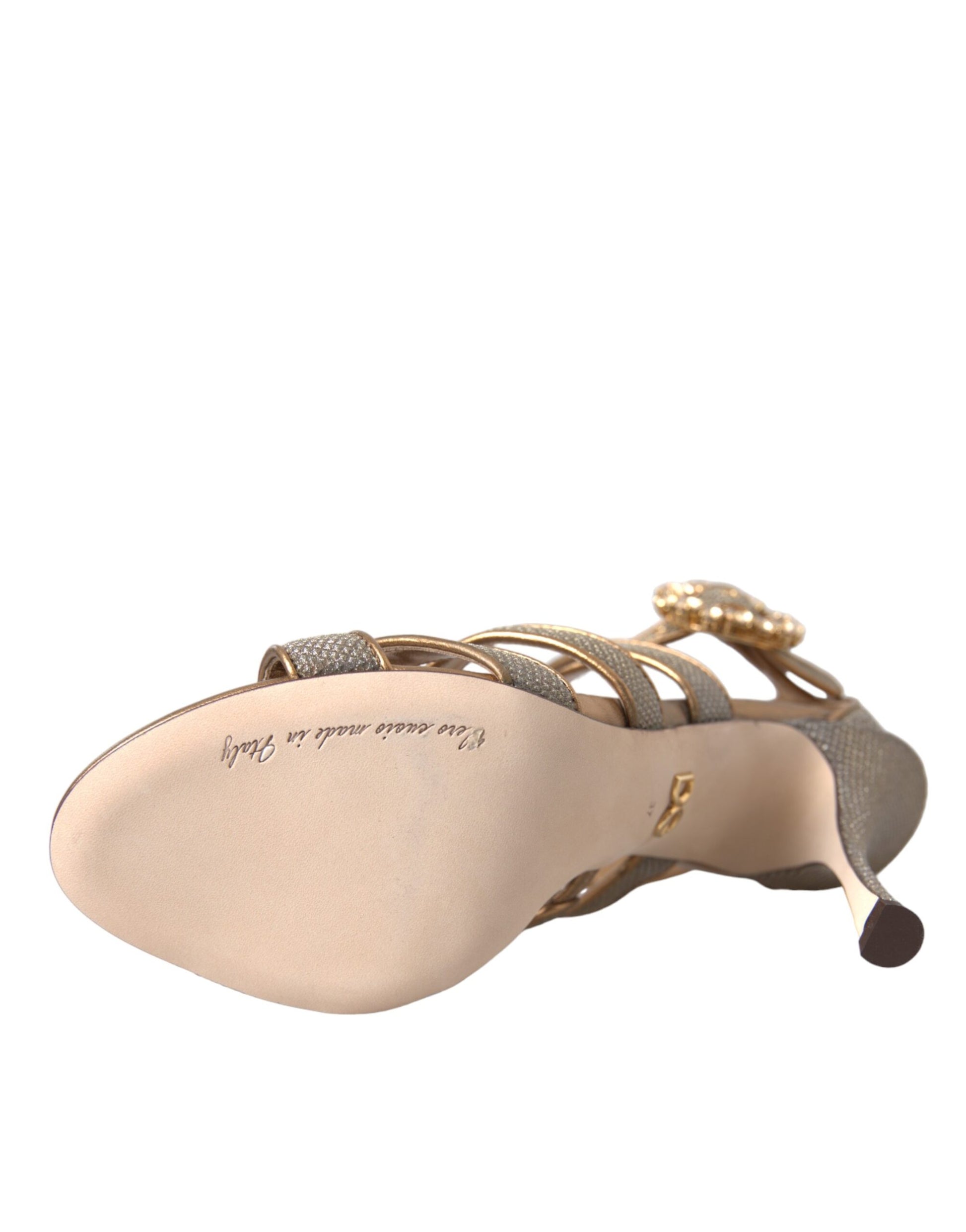 Sandales à talons hauts avec bracelet en cristal bronze