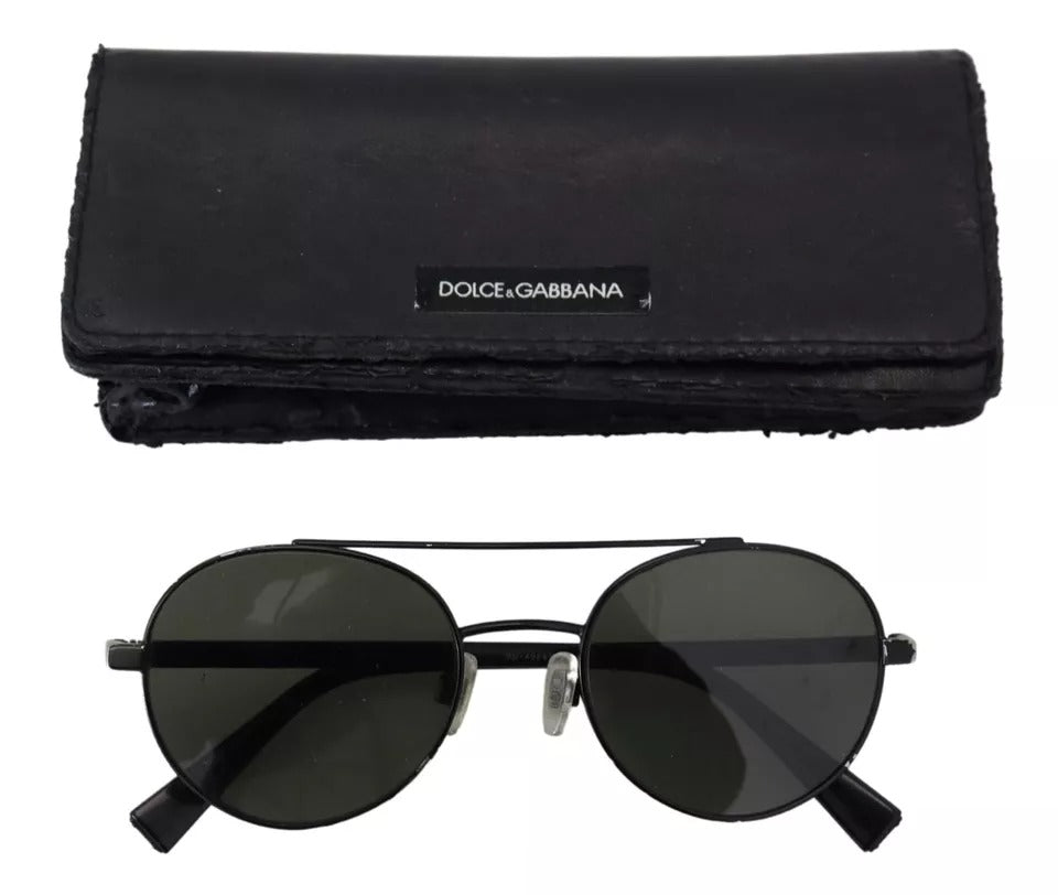 Lunettes de soleil DG2245 avec monture en acier noir mat et verres verts.