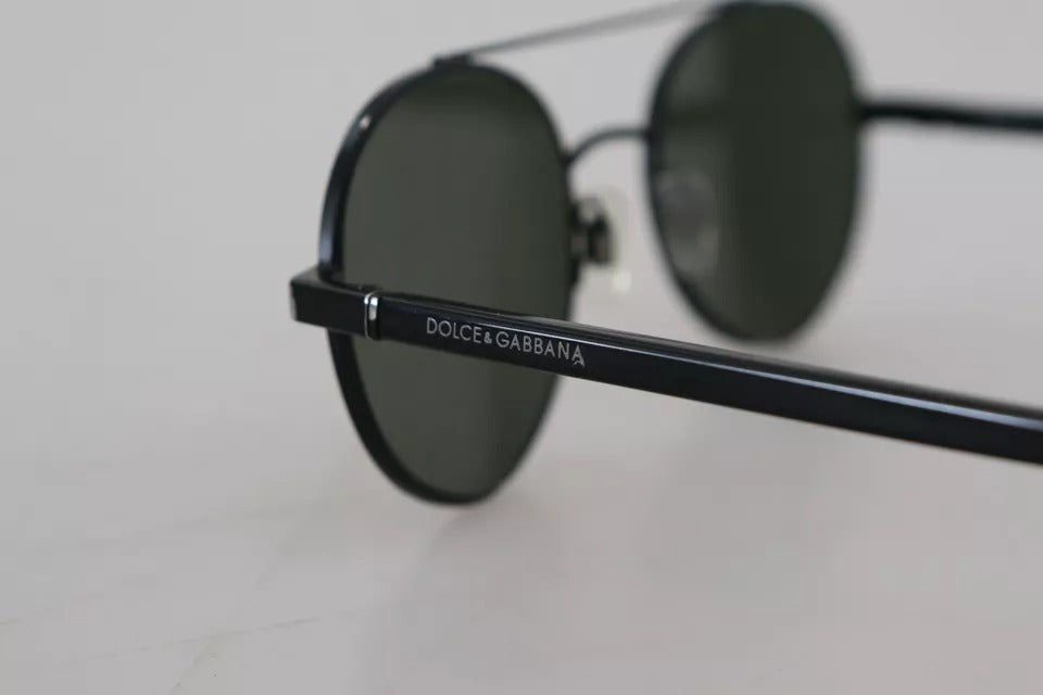 Lunettes de soleil DG2245 avec monture en acier noir mat et verres verts.