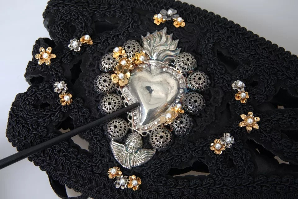 Ceinture pour femme en toile noire décorée