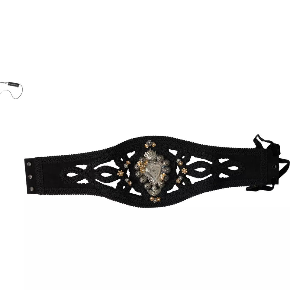 Ceinture pour femme en toile noire décorée