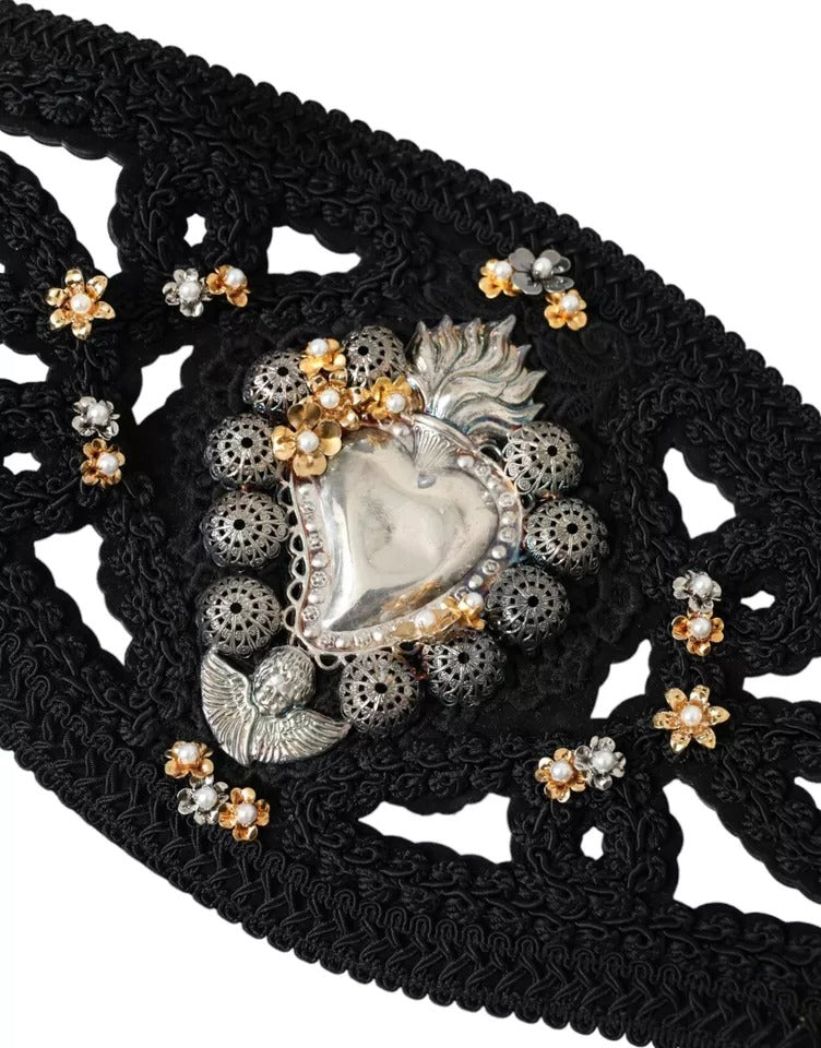 Ceinture pour femme en toile noire décorée