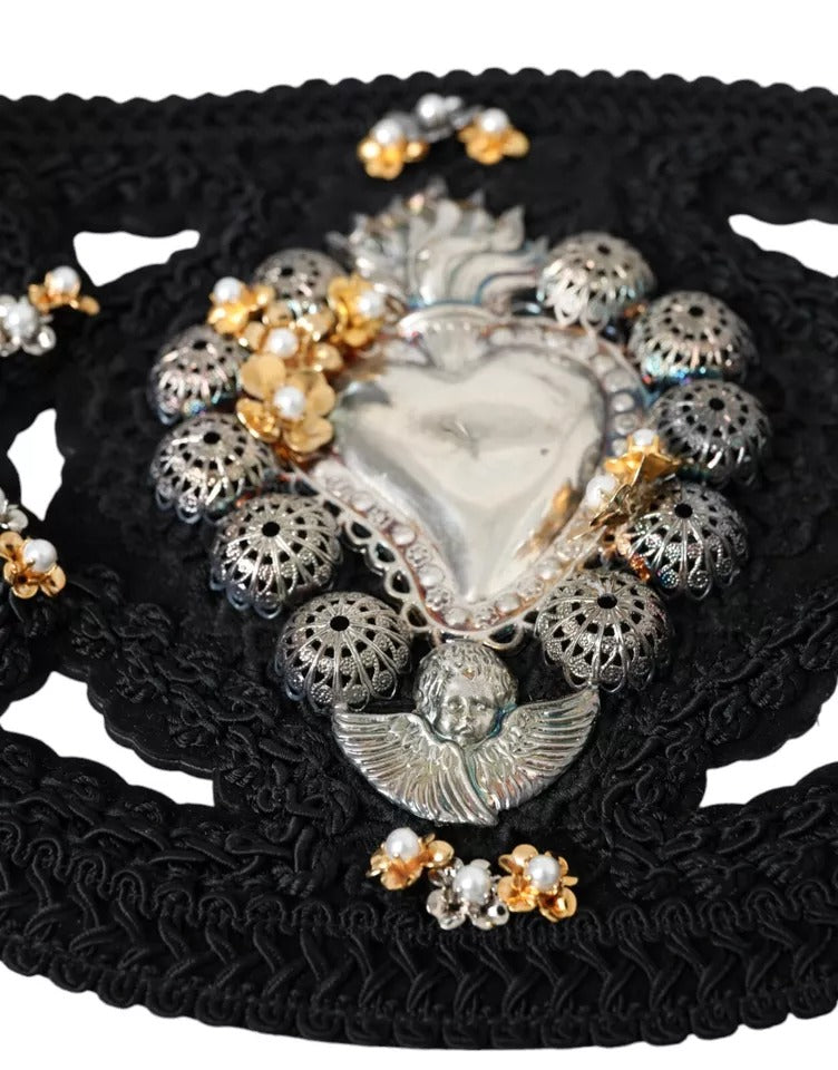 Ceinture pour femme en toile noire décorée