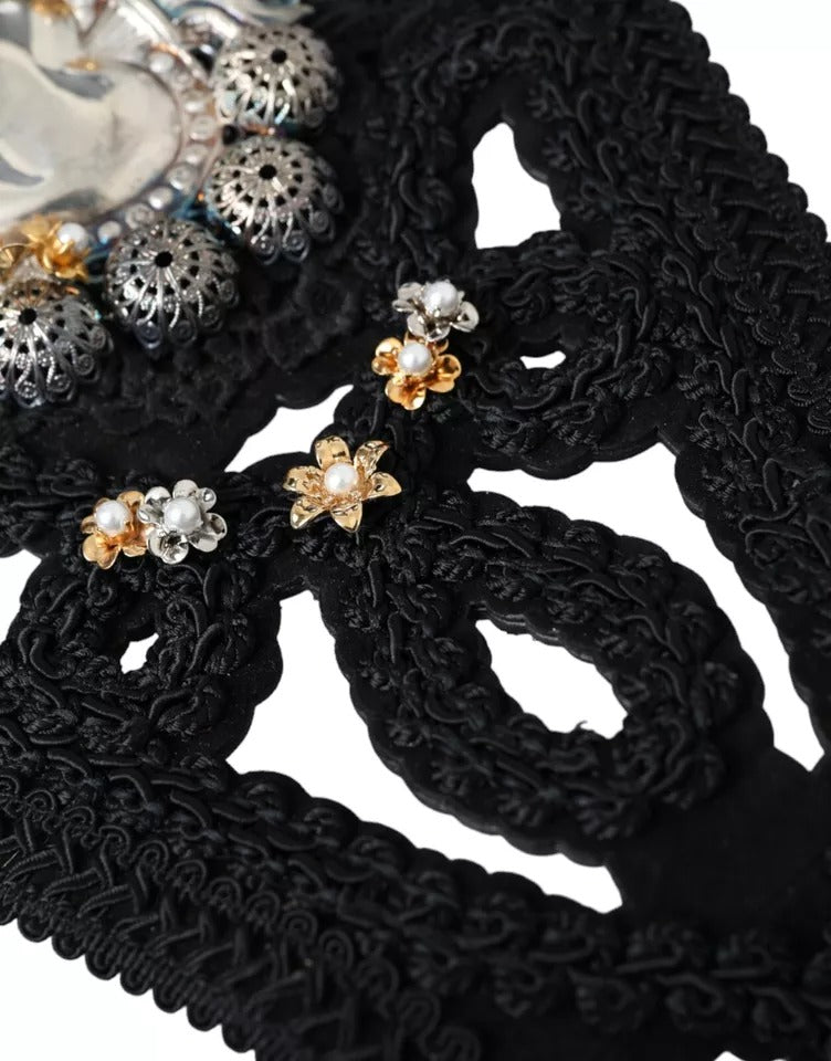 Ceinture pour femme en toile noire décorée