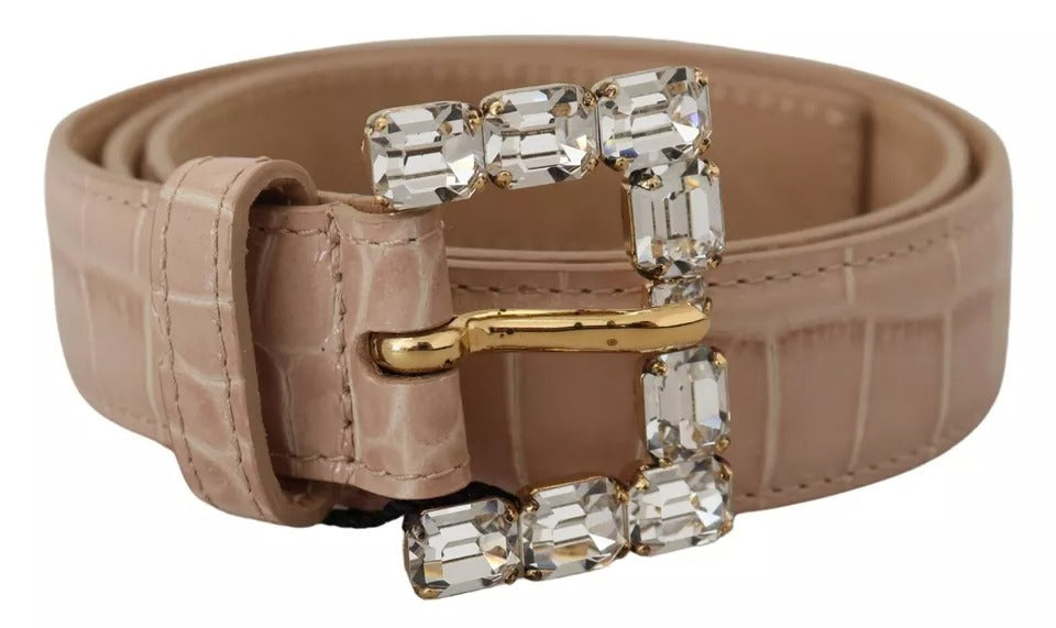 Ceinture en cuir beige avec boucle strass pour femme