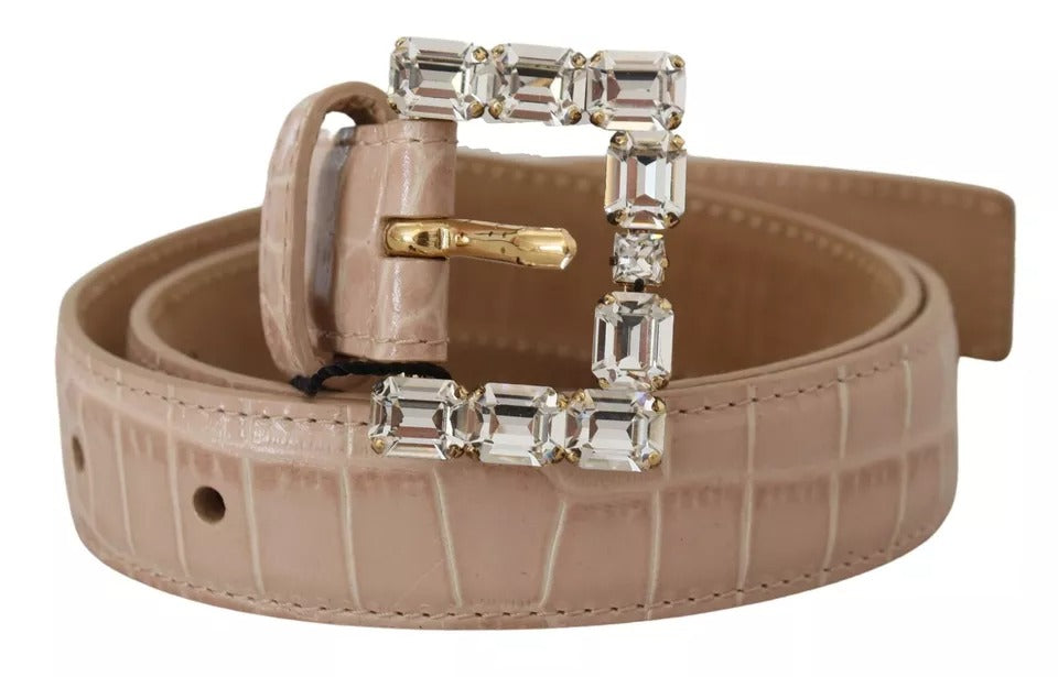 Ceinture en cuir beige avec boucle strass pour femme