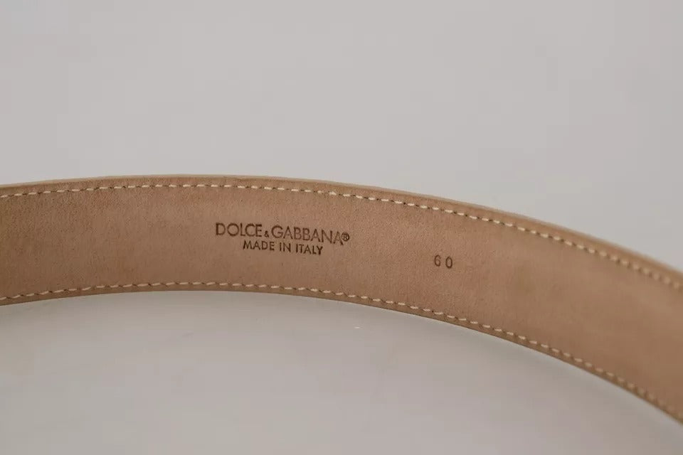Ceinture en cuir beige avec boucle strass pour femme