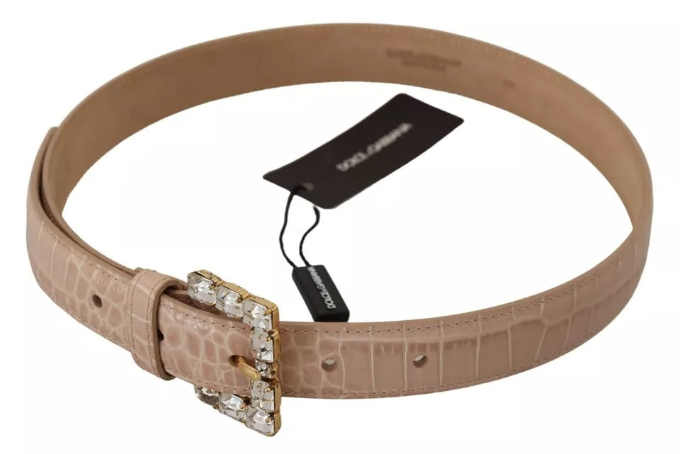 Ceinture en cuir beige avec boucle strass pour femme