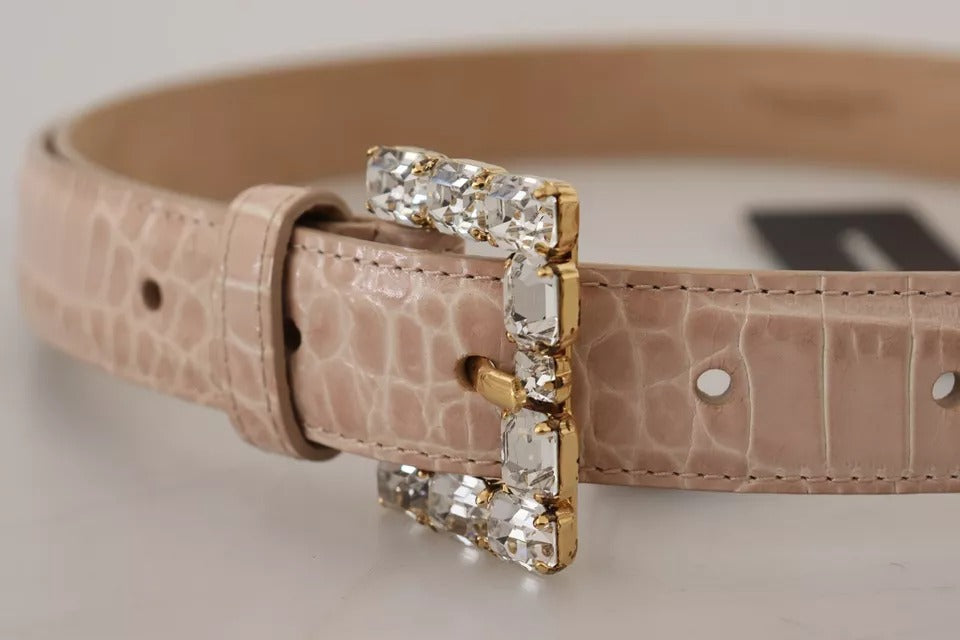Ceinture en cuir beige avec boucle strass pour femme
