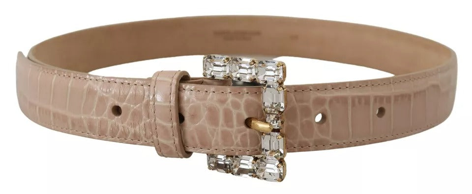 Ceinture en cuir beige avec boucle strass pour femme