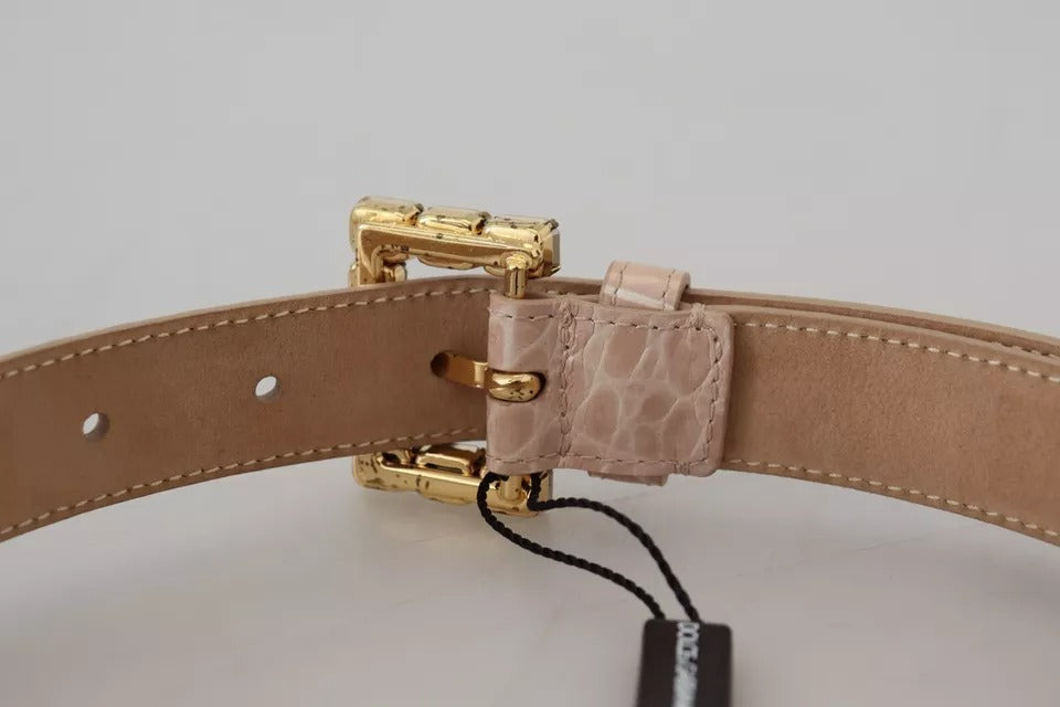 Ceinture en cuir beige avec boucle strass pour femme