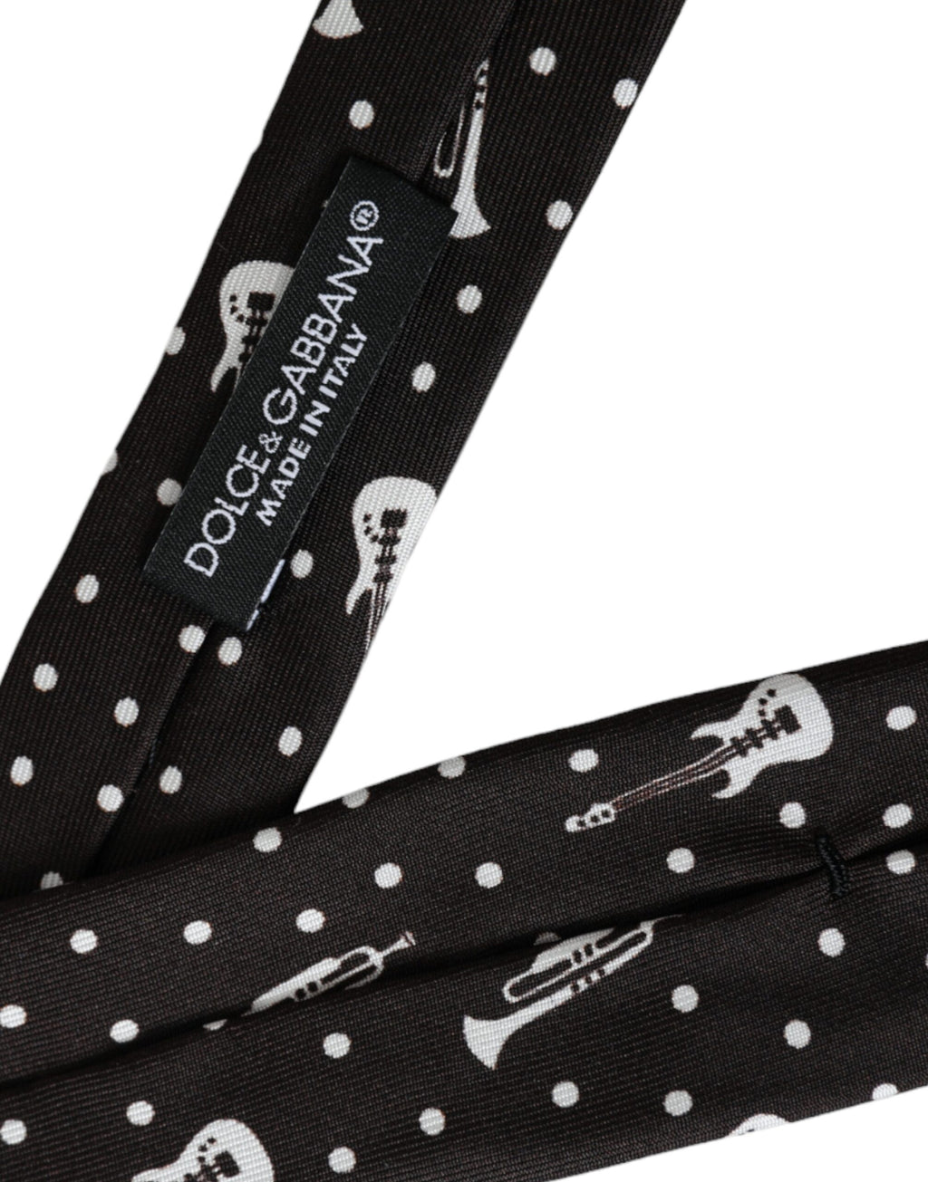 Cravate en soie noire à imprimé guitare, réglable.