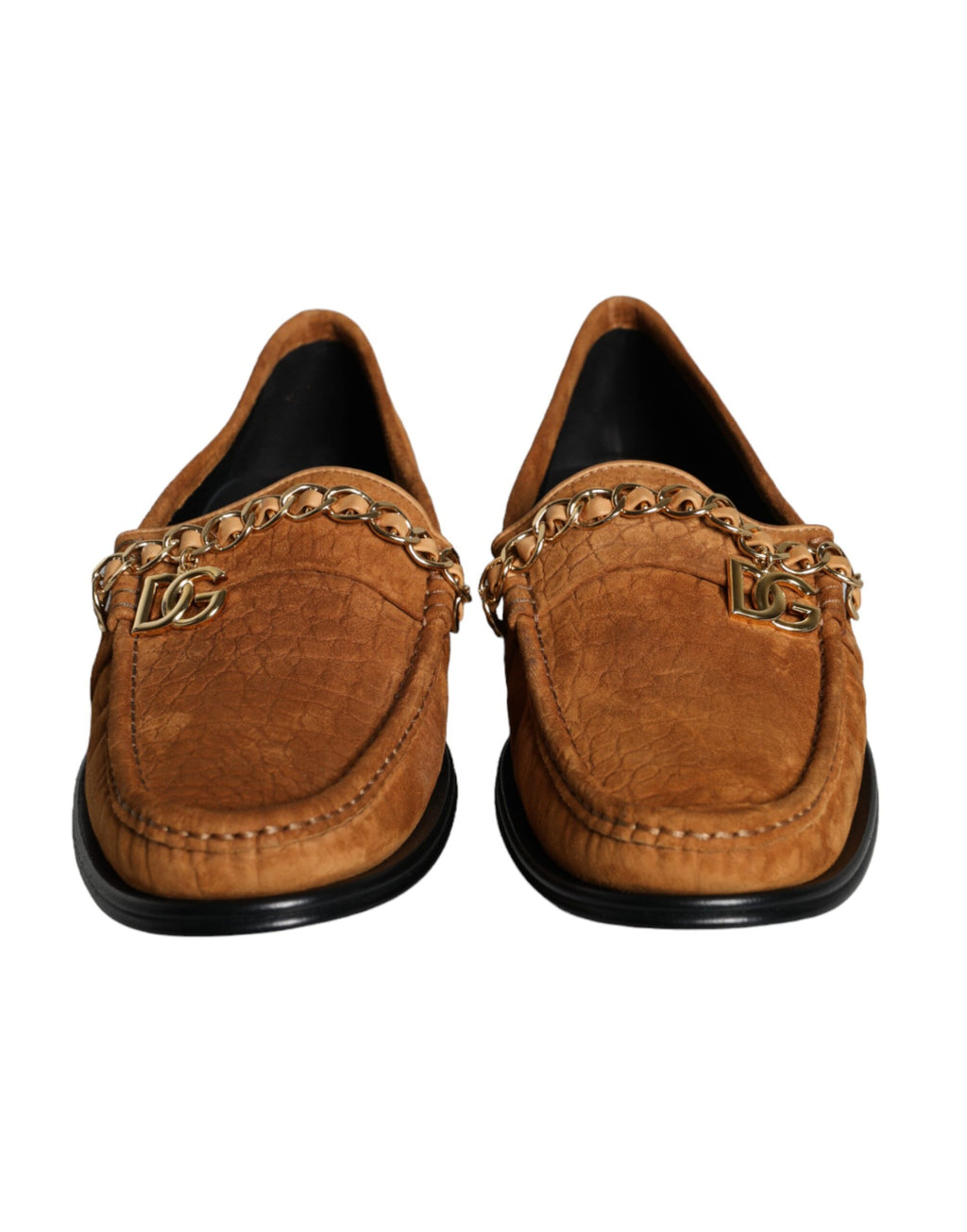 Mocassins en cuir velours marron avec logo, à enfiler