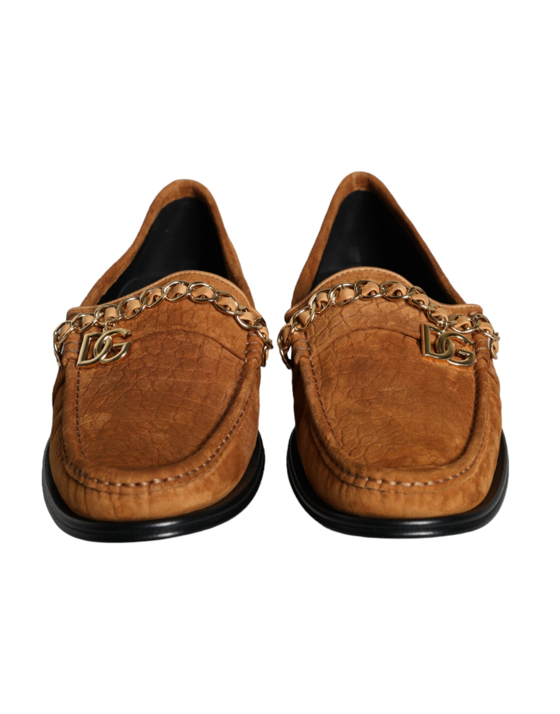 Mocassins en cuir velours marron avec logo, à enfiler