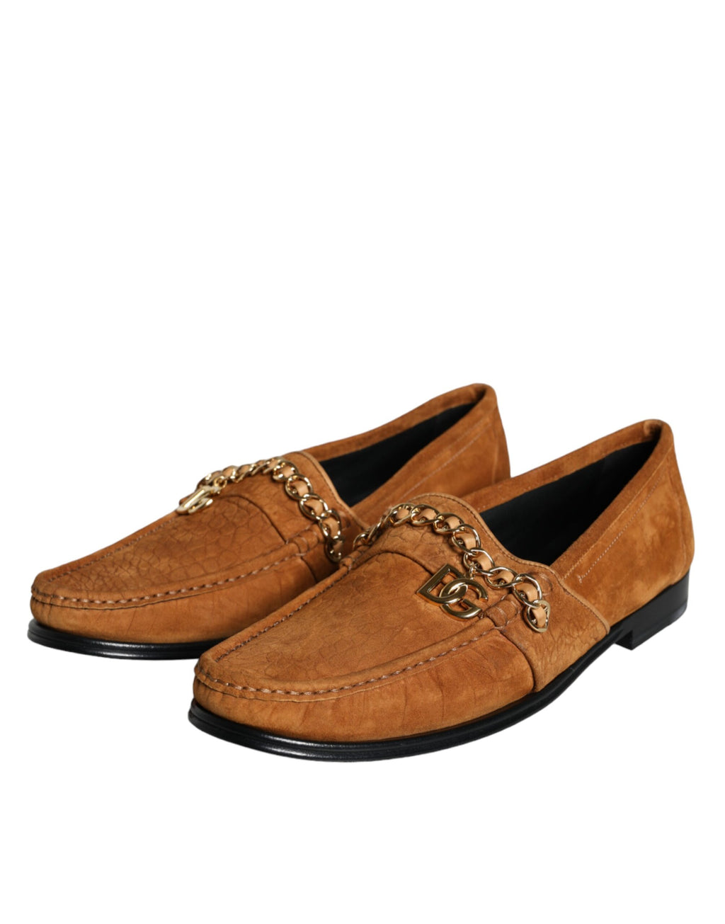 Mocassins en cuir velours marron avec logo, à enfiler