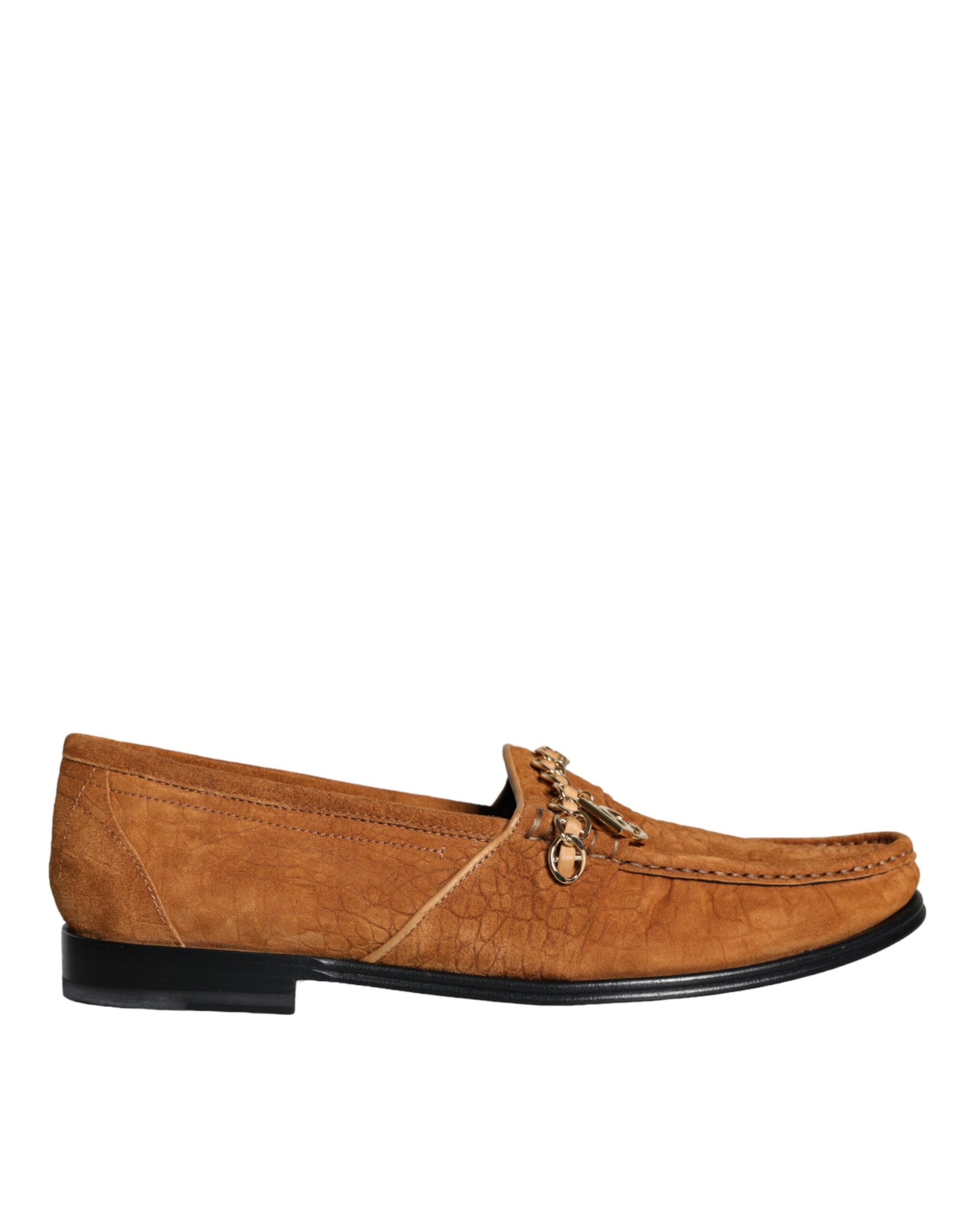 Mocassins en cuir velours marron avec logo, à enfiler