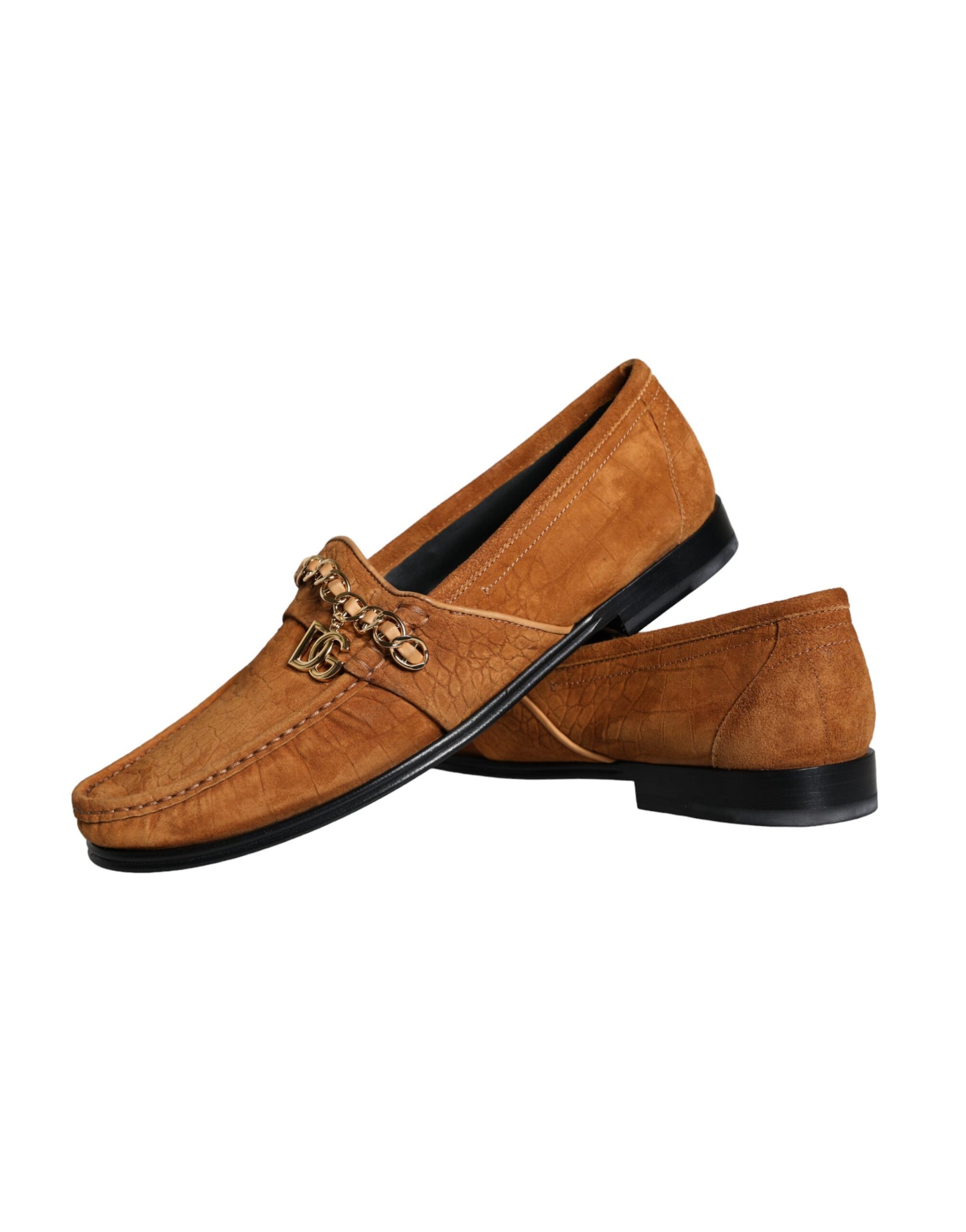 Mocassins en cuir velours marron avec logo, à enfiler