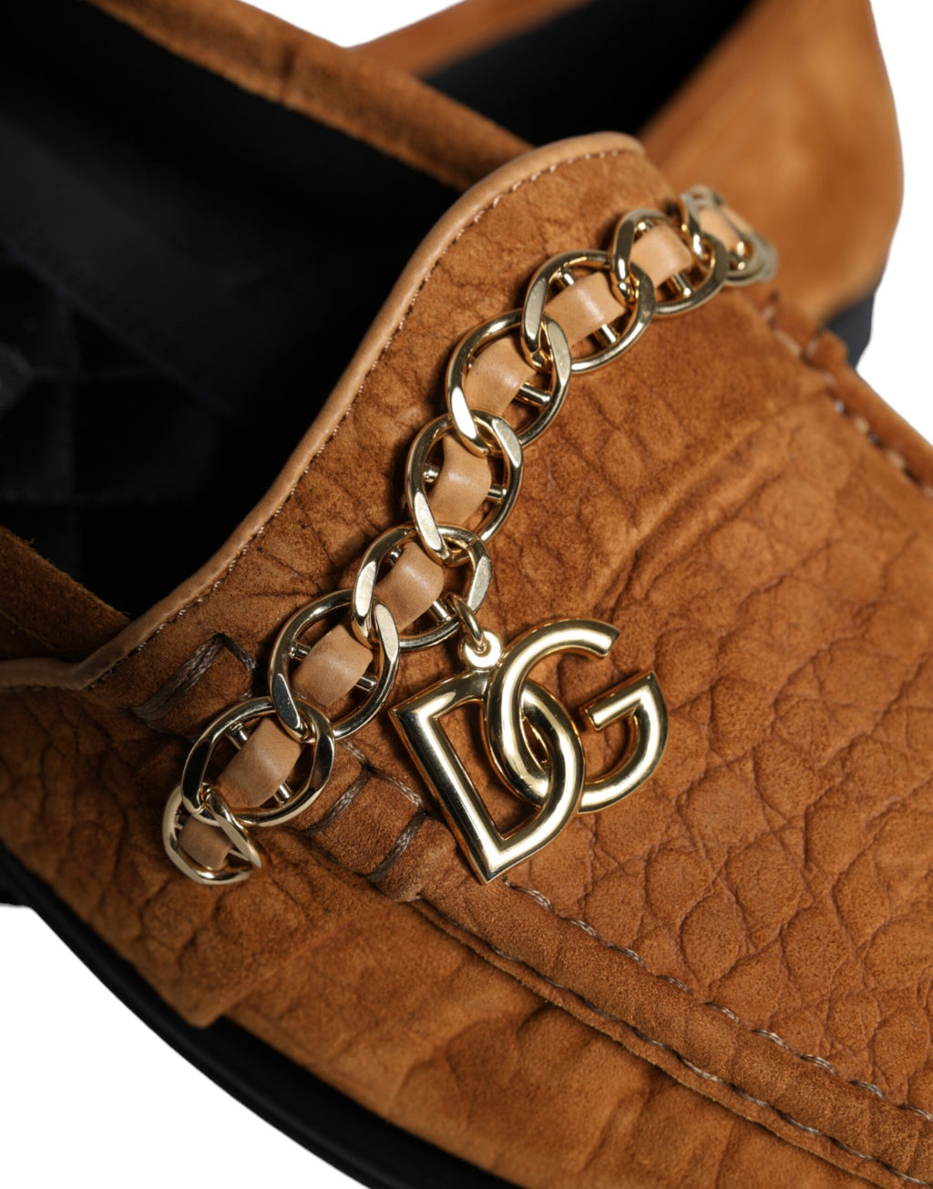 Mocassins en cuir velours marron avec logo, à enfiler