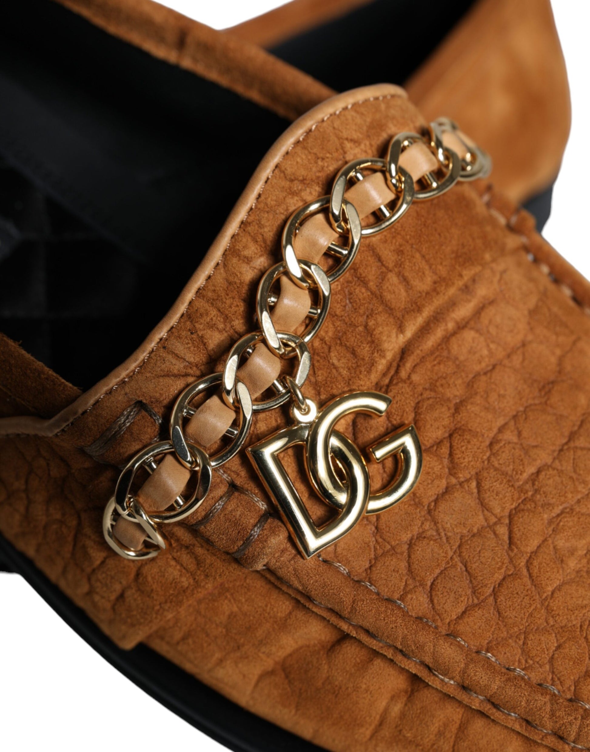 Mocassins en cuir velours marron avec logo, à enfiler