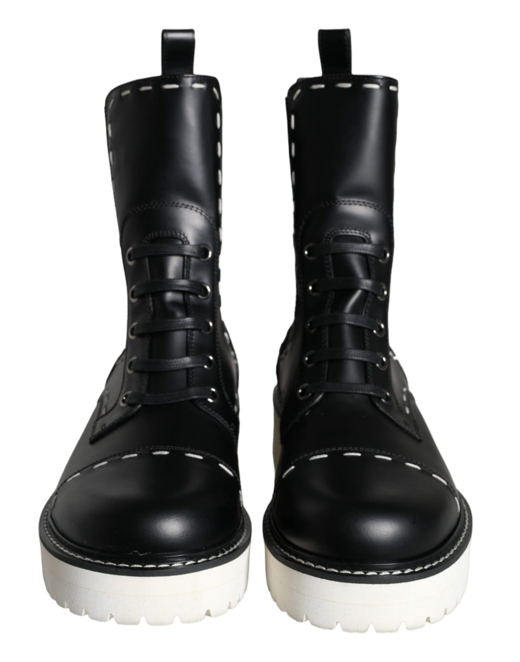 Bottines de combat en cuir noir mi-mollet