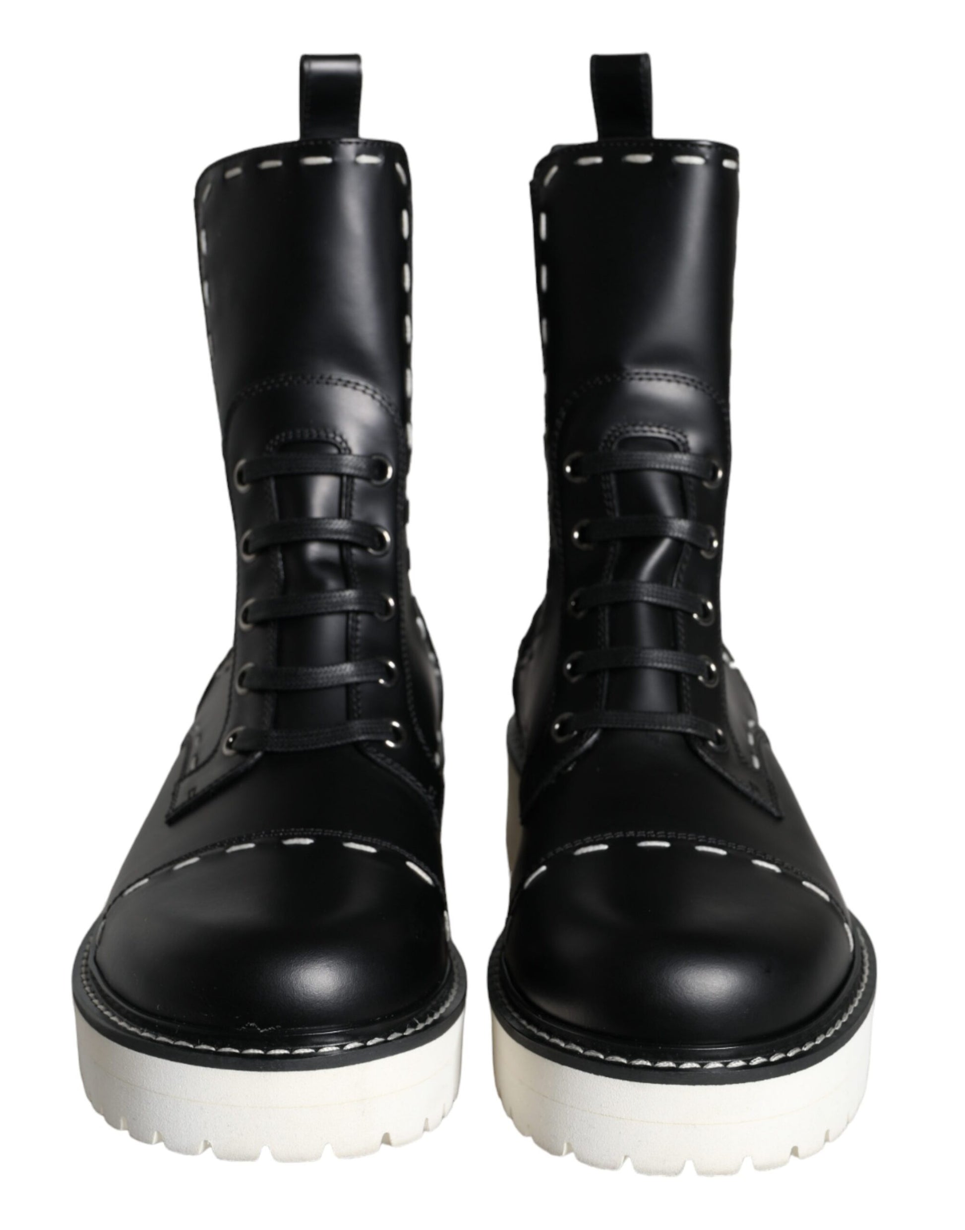 Bottines de combat en cuir noir mi-mollet