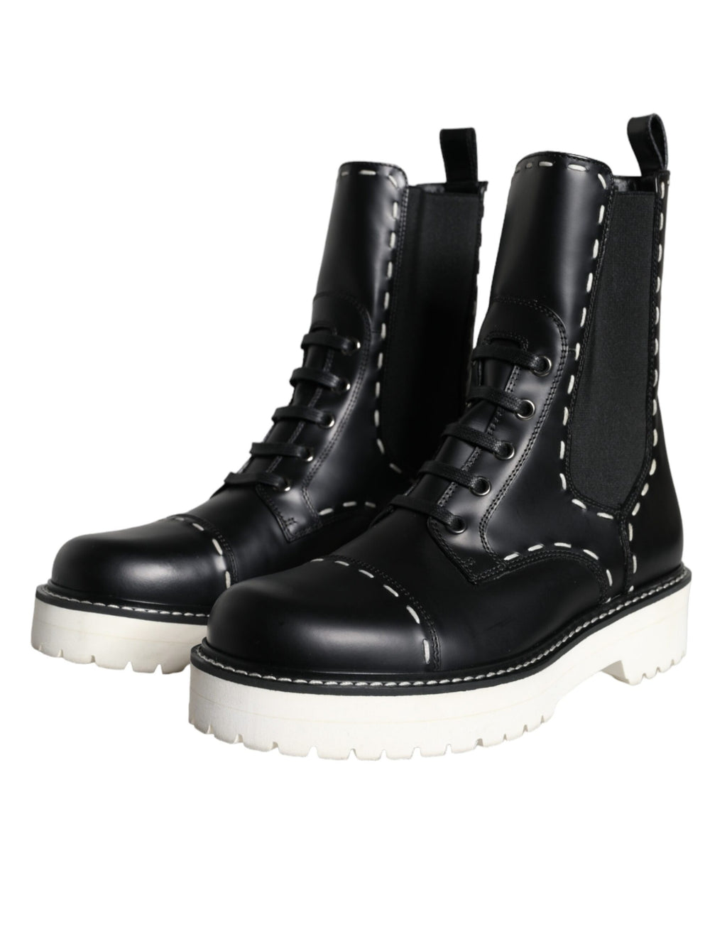 Bottines de combat en cuir noir mi-mollet