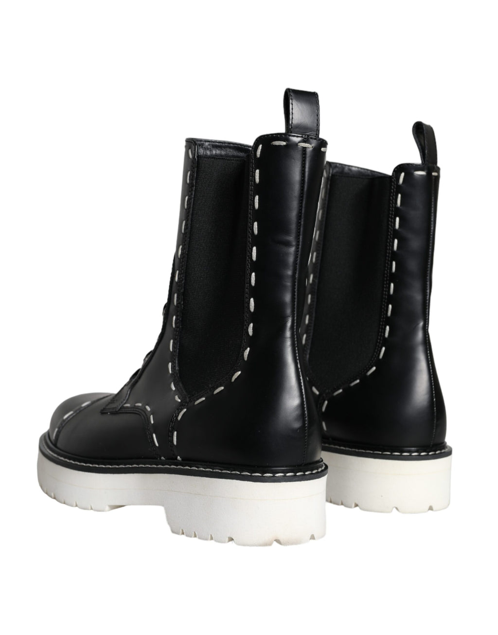 Bottines de combat en cuir noir mi-mollet