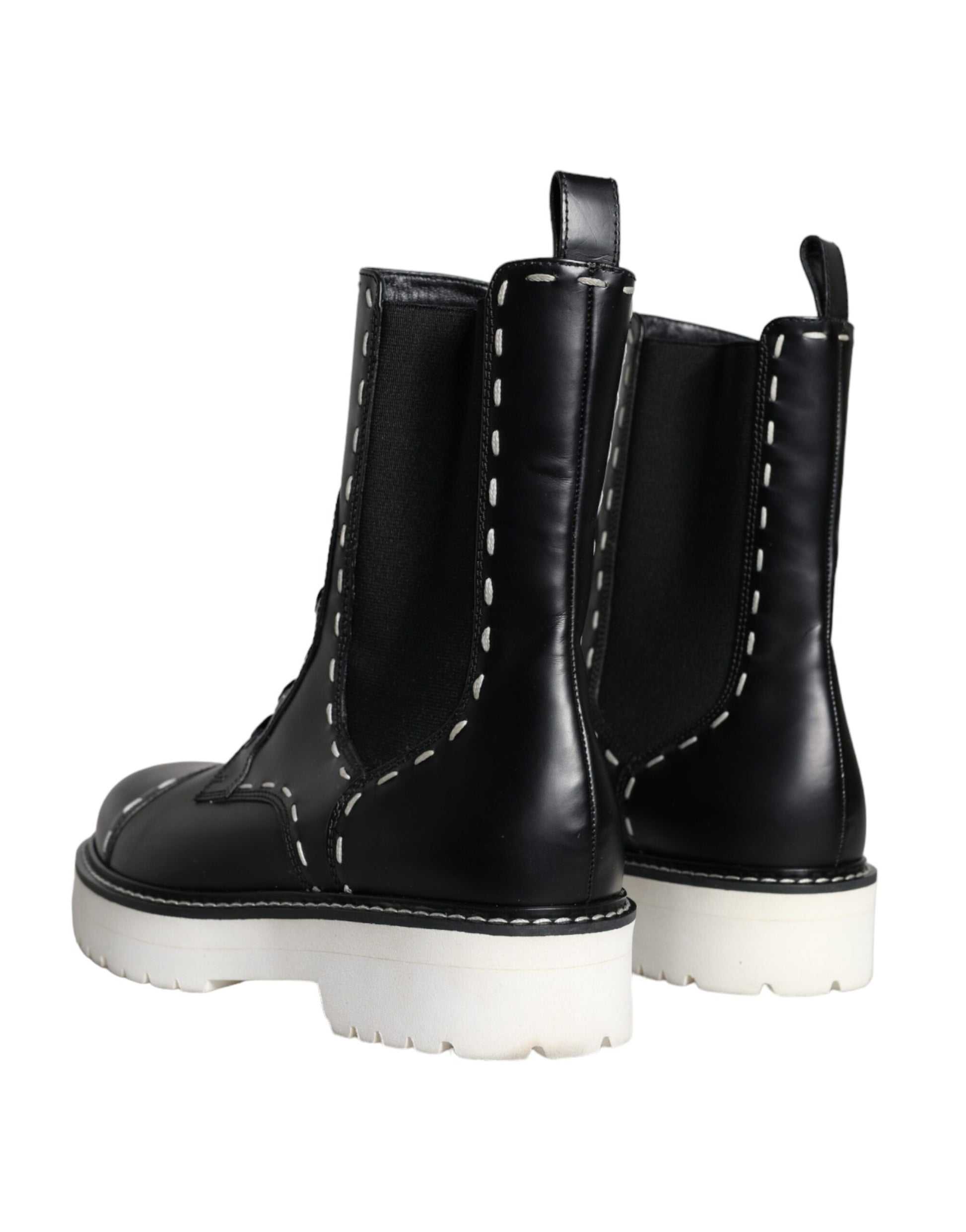 Bottines de combat en cuir noir mi-mollet