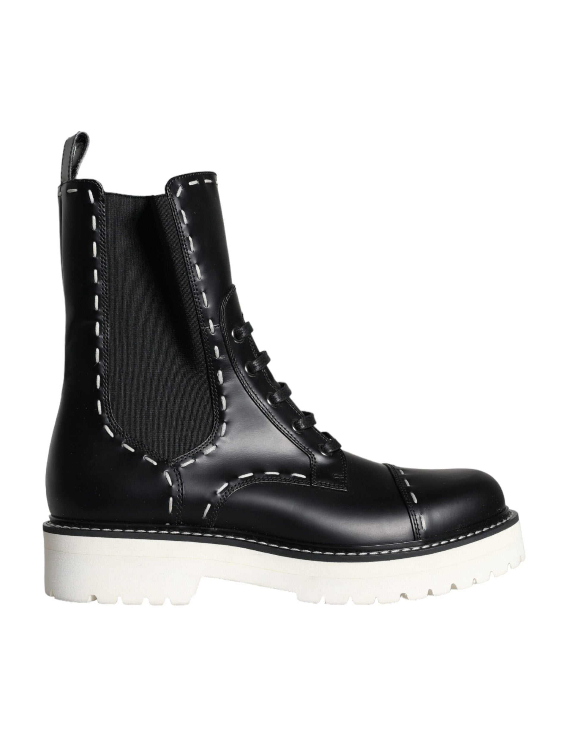 Bottines de combat en cuir noir mi-mollet