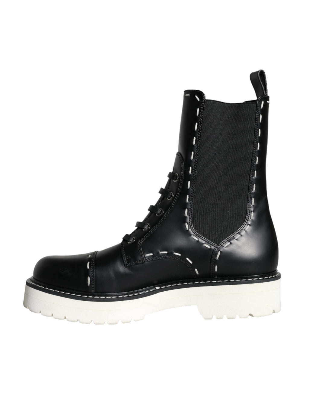 Bottines de combat en cuir noir mi-mollet