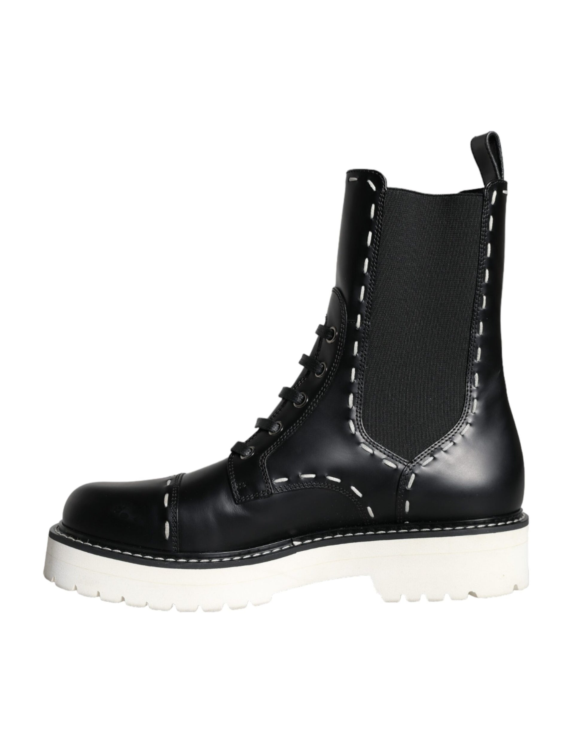 Bottines de combat en cuir noir mi-mollet
