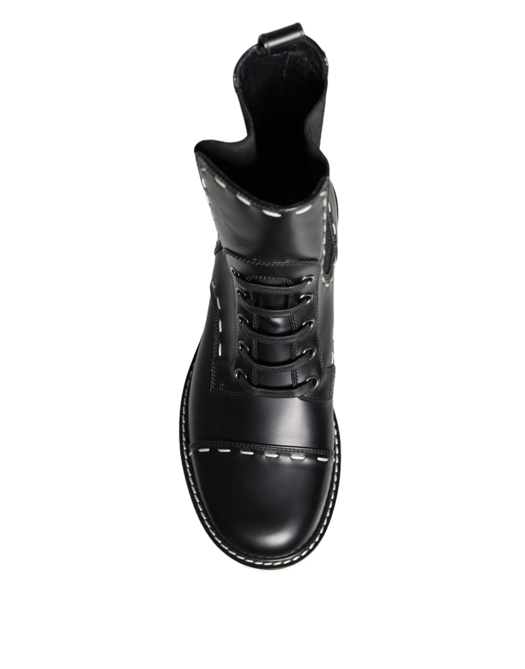 Bottines de combat en cuir noir mi-mollet